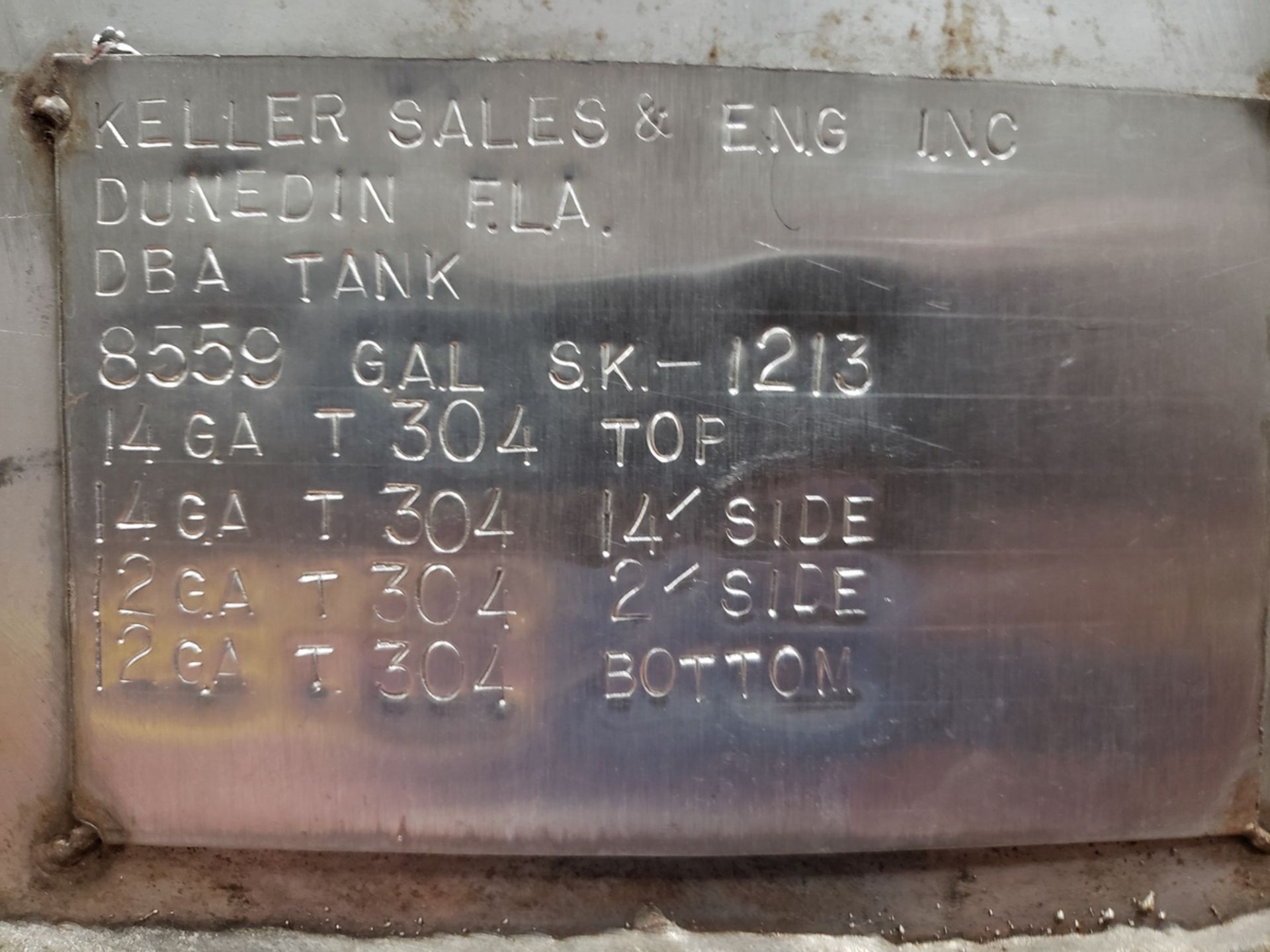 Keller Stainless Steel 8,500 Gallon Storage Tank, 9'6" Dia., 17'8" O.A.H., (Ref. ST- | Rig Fee $3500 - Image 3 of 5
