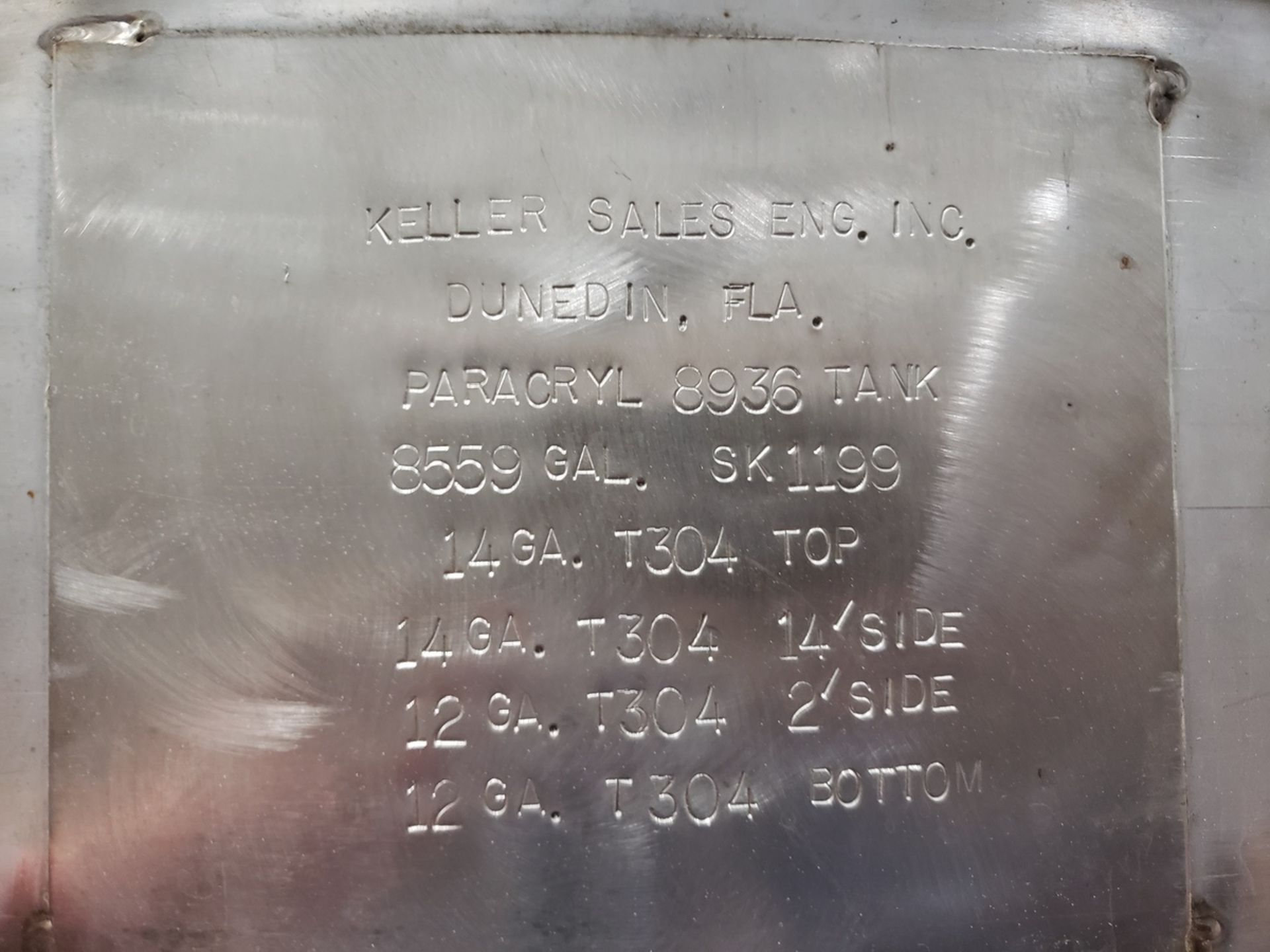 Keller Stainless Steel 8,500 Gallon Storage Tank, 9'6" Dia., 17'8" O.A.H., (Ref. ST- | Rig Fee $3500 - Image 4 of 5