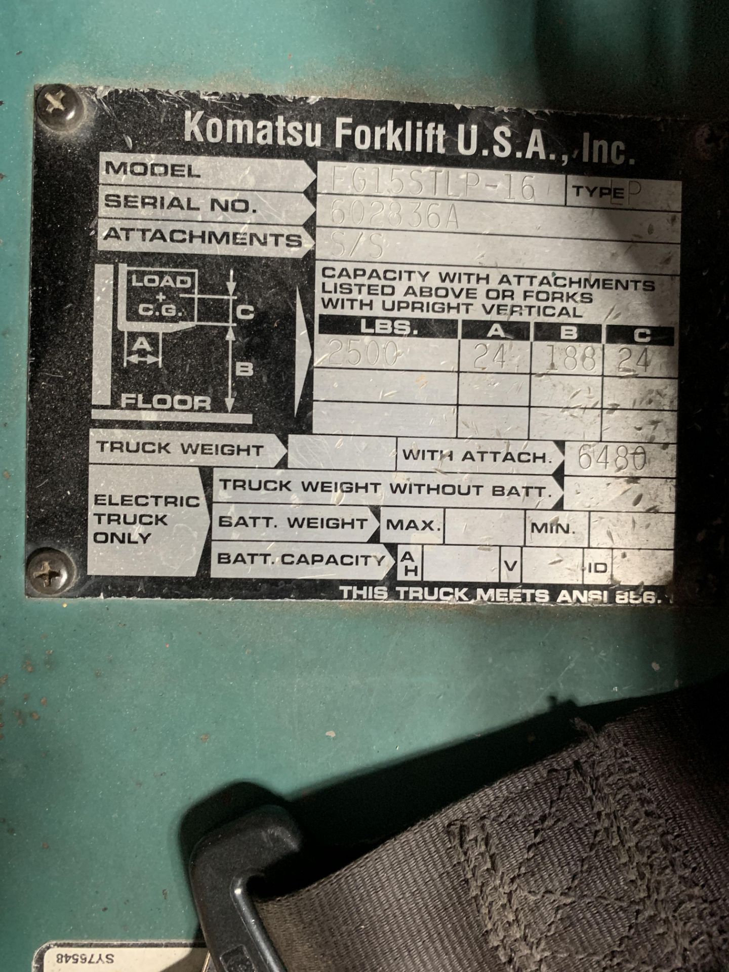 Komatsu Model FG15STLP-16 Forklift, 2500 LB Capacity, LPG (Tank not Included) | Rig Fee: $250 - Image 2 of 2