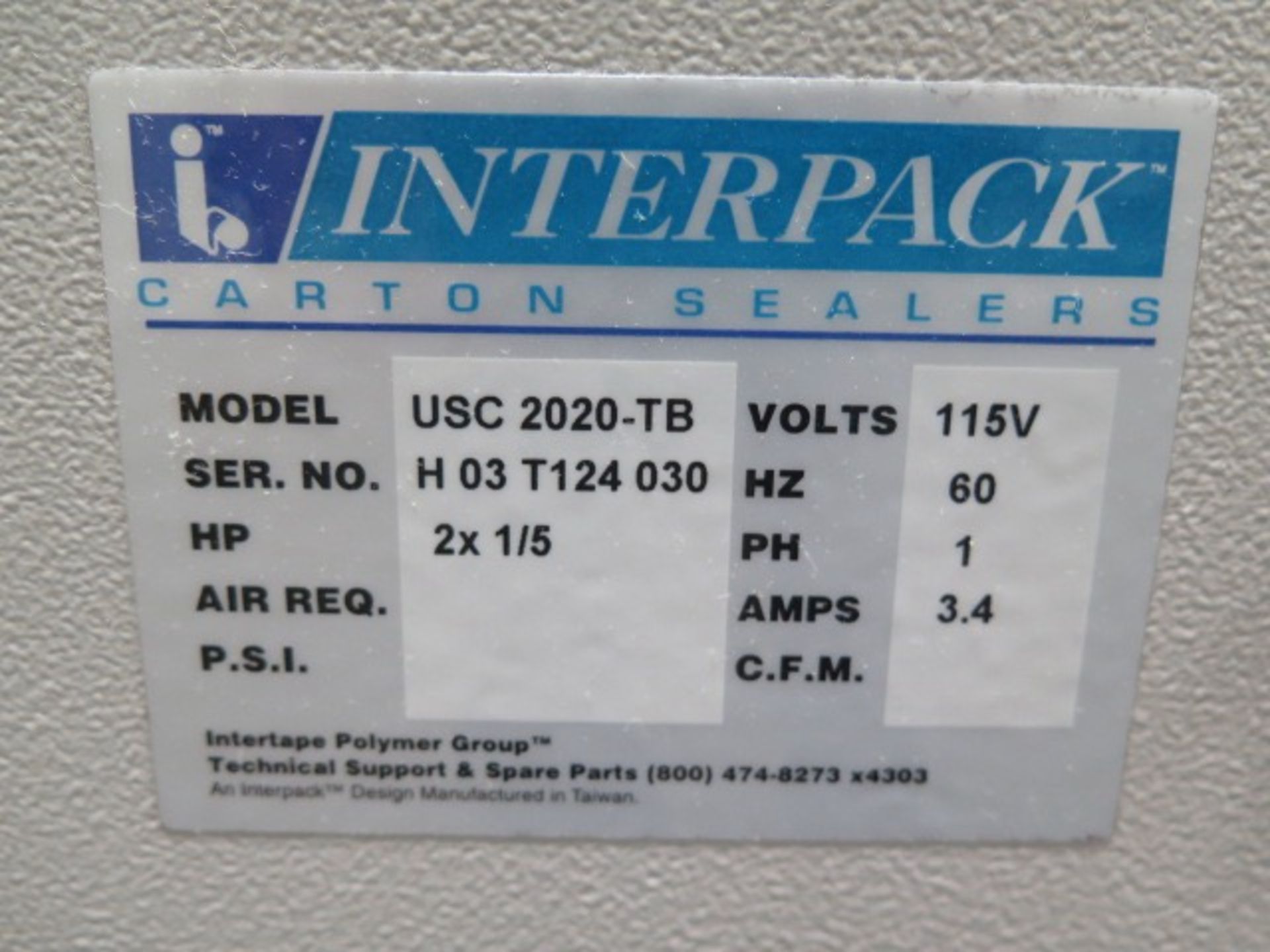 Interpack Model USC2020-TB Carton Sealer s/n H03T124030 | Rig Fee: $150 - Image 7 of 7