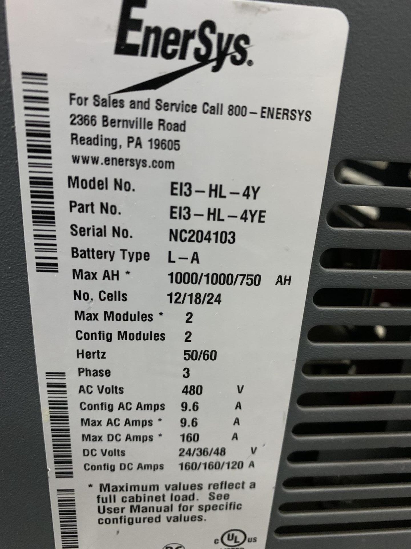 Enersys EI3-HL-4Y Battery Charger, S/N NC204103 - 24/36/48 V (Delayed Delivery) | Rig Fee: $75 - Image 3 of 3