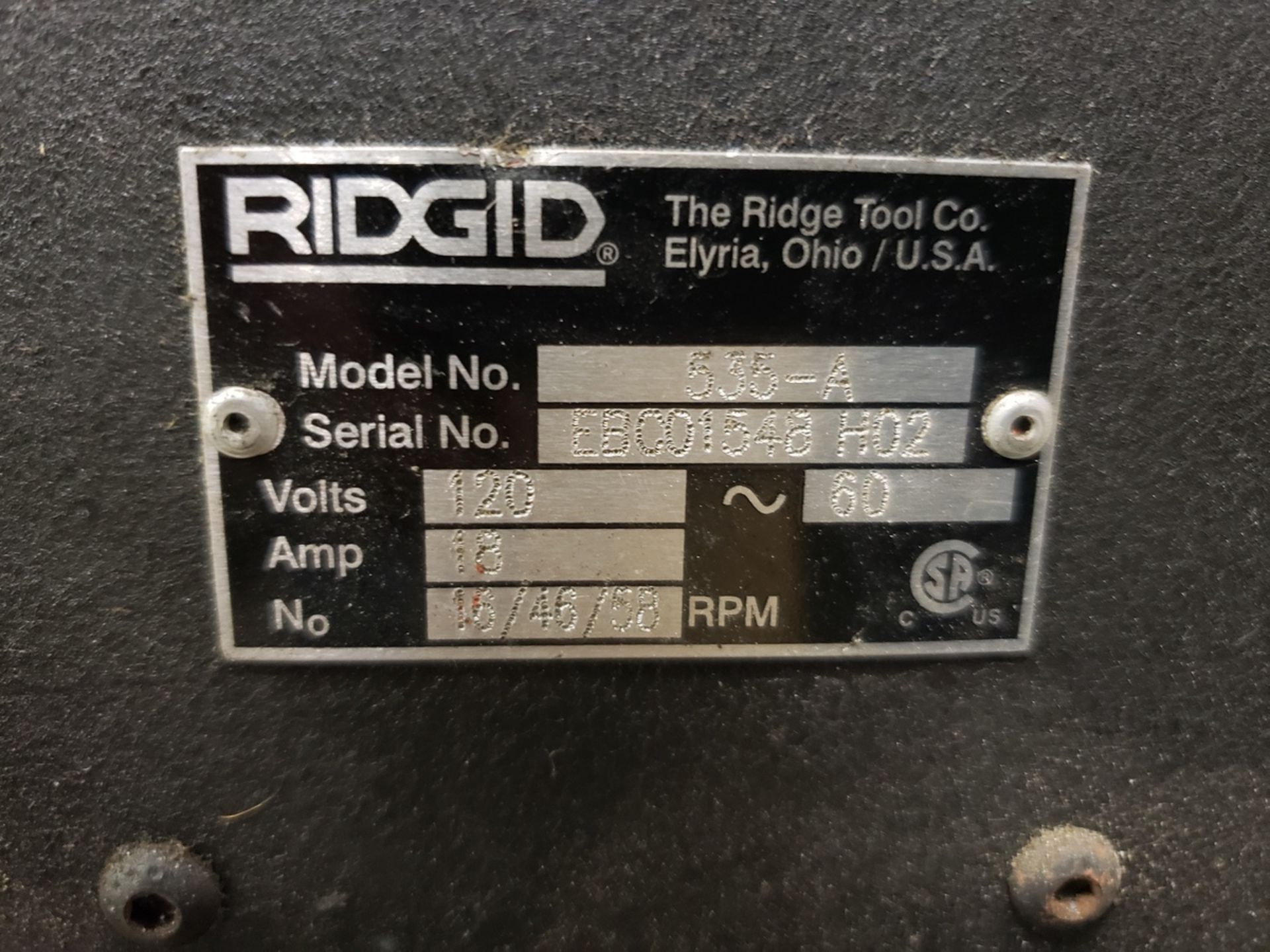 Ridgid Model 535 Power Pipe Threader, S/N EBC01548 H02; with Threading Attachmen | Rig Fee: $100 - Image 2 of 2