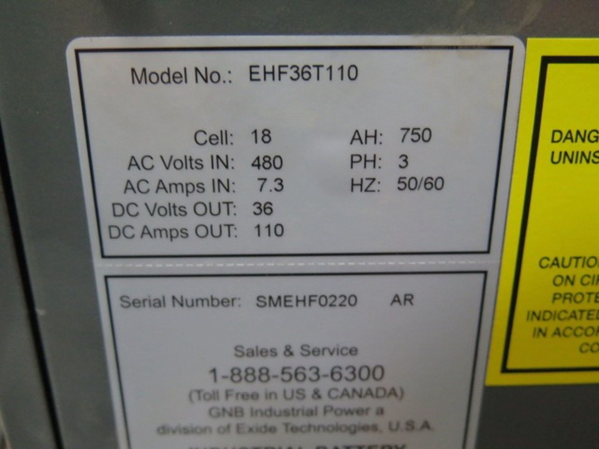 GNB Model EFH36T110M 36 Volt 18-Cell Battery Charger s/n SMEHF0220 480Volt Input | Rig Fee: $100 - Image 3 of 3