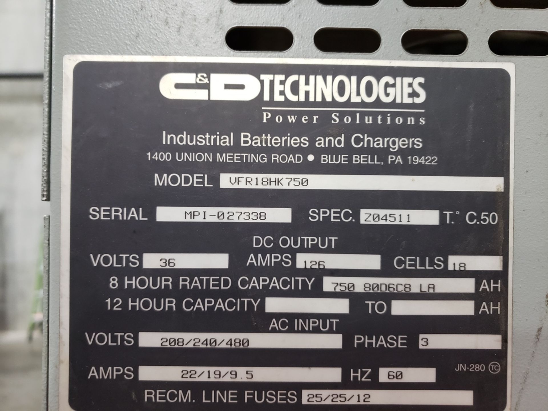 C&D Battery Charger, 36 Volt, M# VFR18HK750, S/N MPI-027338 | Rig Fee: $100 - Image 2 of 2