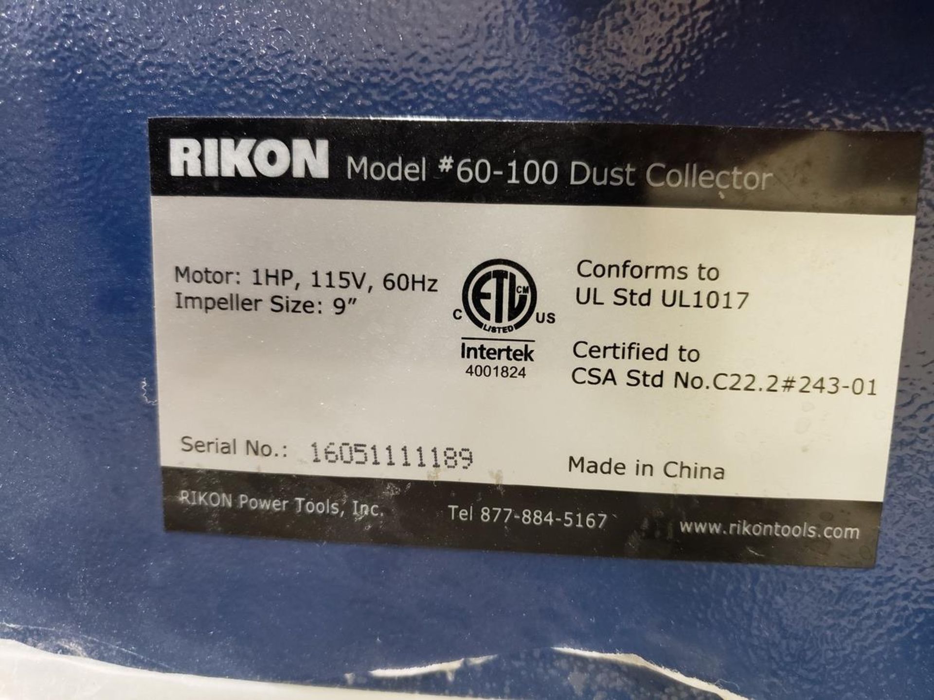 Rikon Dust Collector, M# 60-100 | Rig Fee: $250 - Image 2 of 2