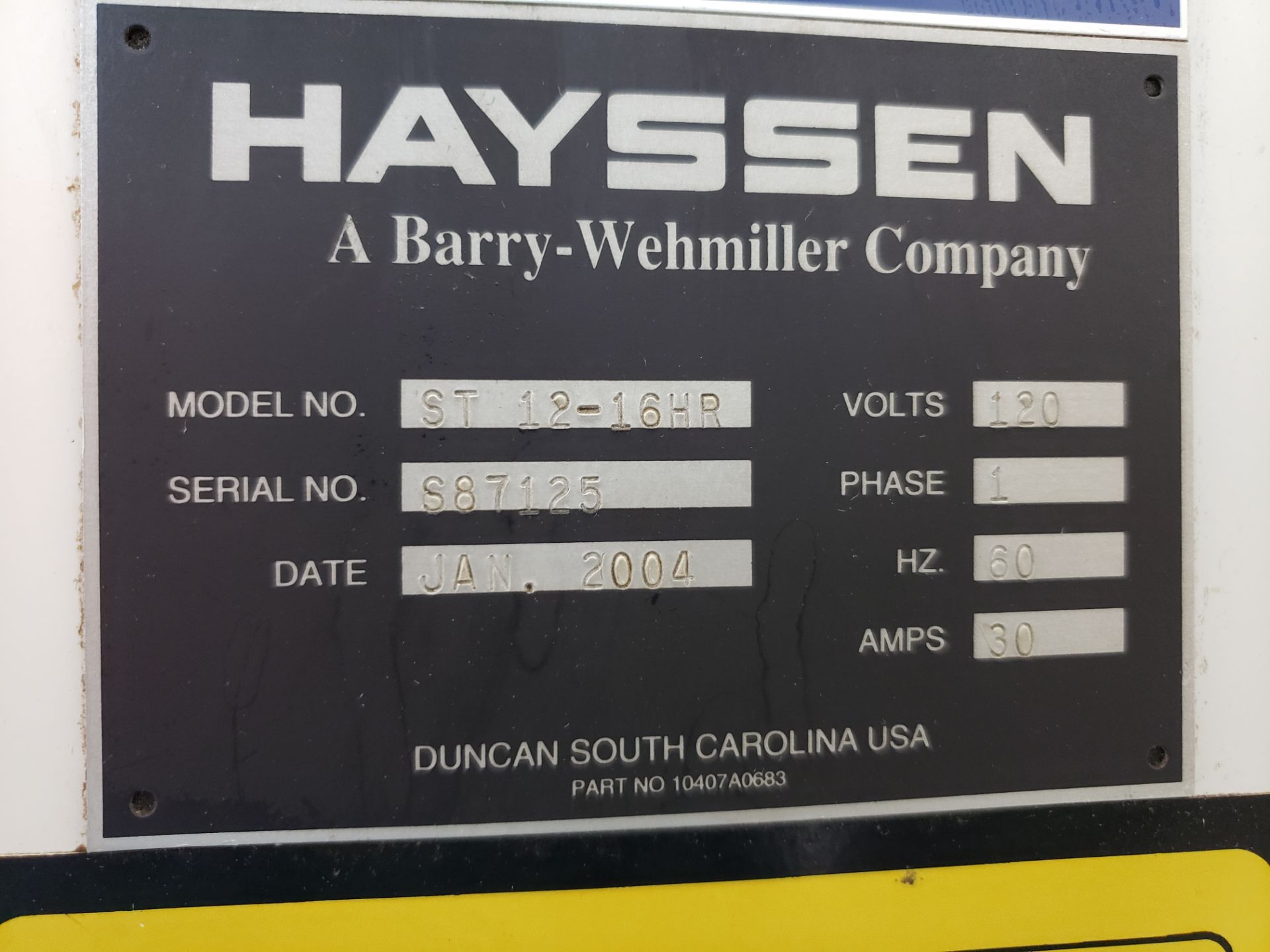 2004 Hayssen Vertical Form Fill Seal Bagger Model ST12-16HR Vertical Form, Fill, an | Rig Fee: $850 - Image 3 of 7