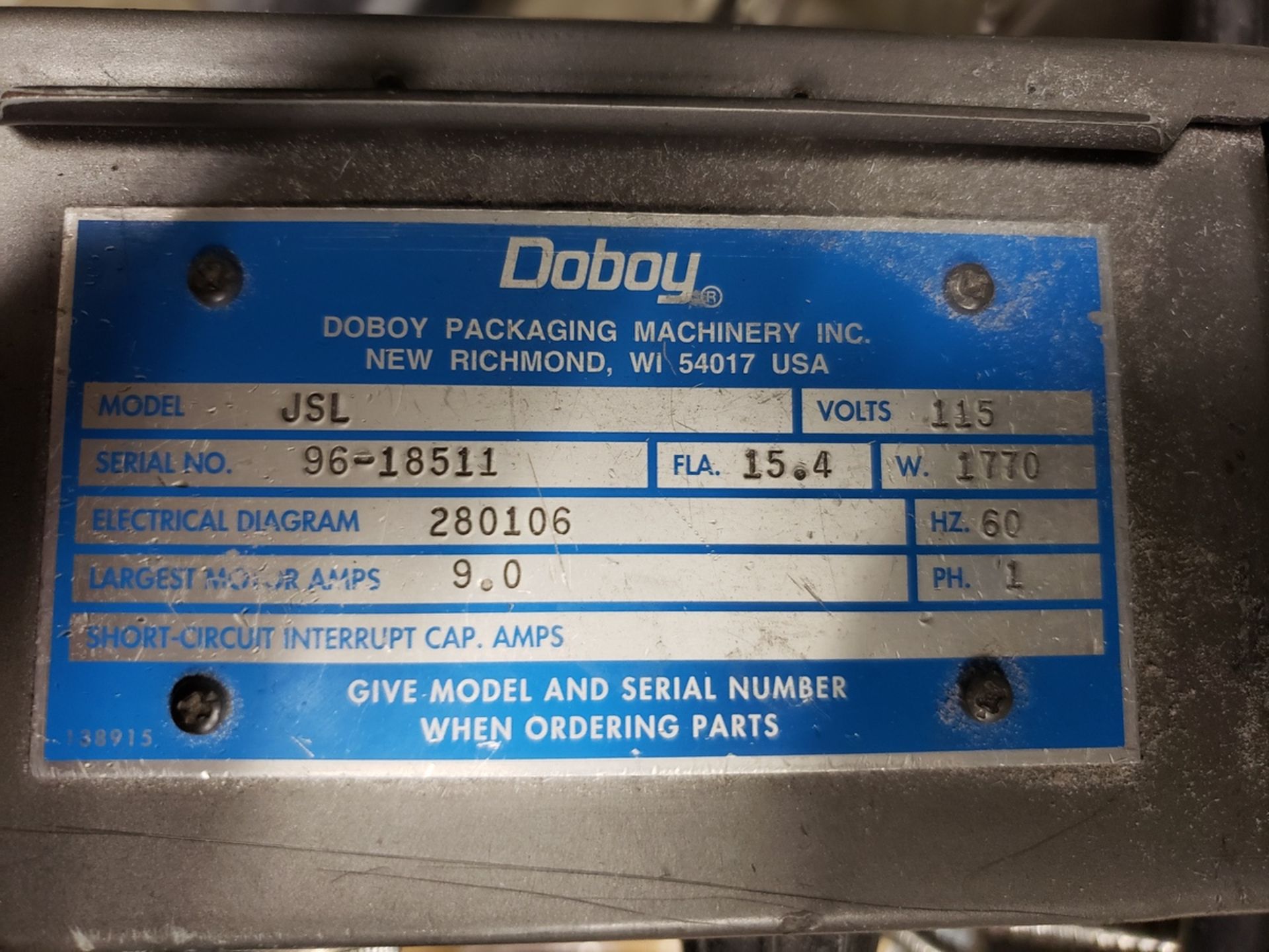 Doboy Model JSL Header Labeler Bag Sealer, S/N 96-18511, Asset #6, (1996) | Rig Fee: $250 - Image 2 of 2