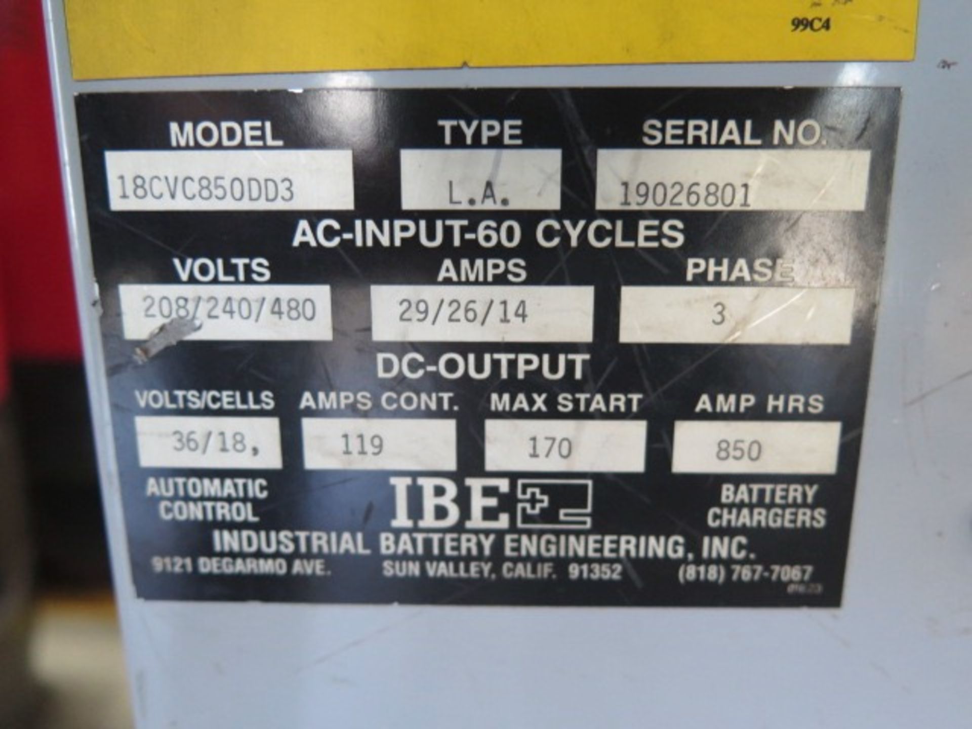 IBE Model 18CVC850DD3 36 Volt 18-Cell Battery Charger s/n 19026801 | Rig Fee: $100 - Image 4 of 4