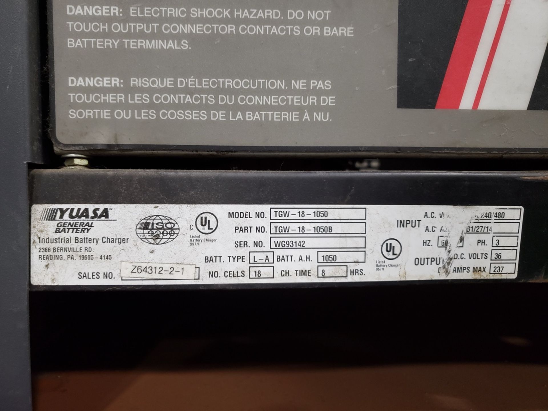 Yuasa Battery Charger, 36 Volt, M# TGW-18-1050, S/N WG93142 (Late Delivery) | Rig Fee: $100 - Image 2 of 2