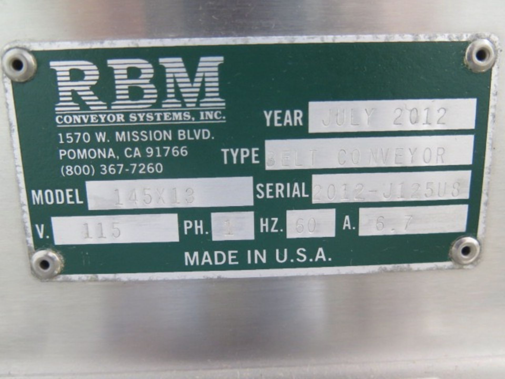 2012 RBM Model 145X13 Portable Power Belt Conveyor, S/N 2012-J125U8 with Casters | Rig Fee: $150 - Image 11 of 11