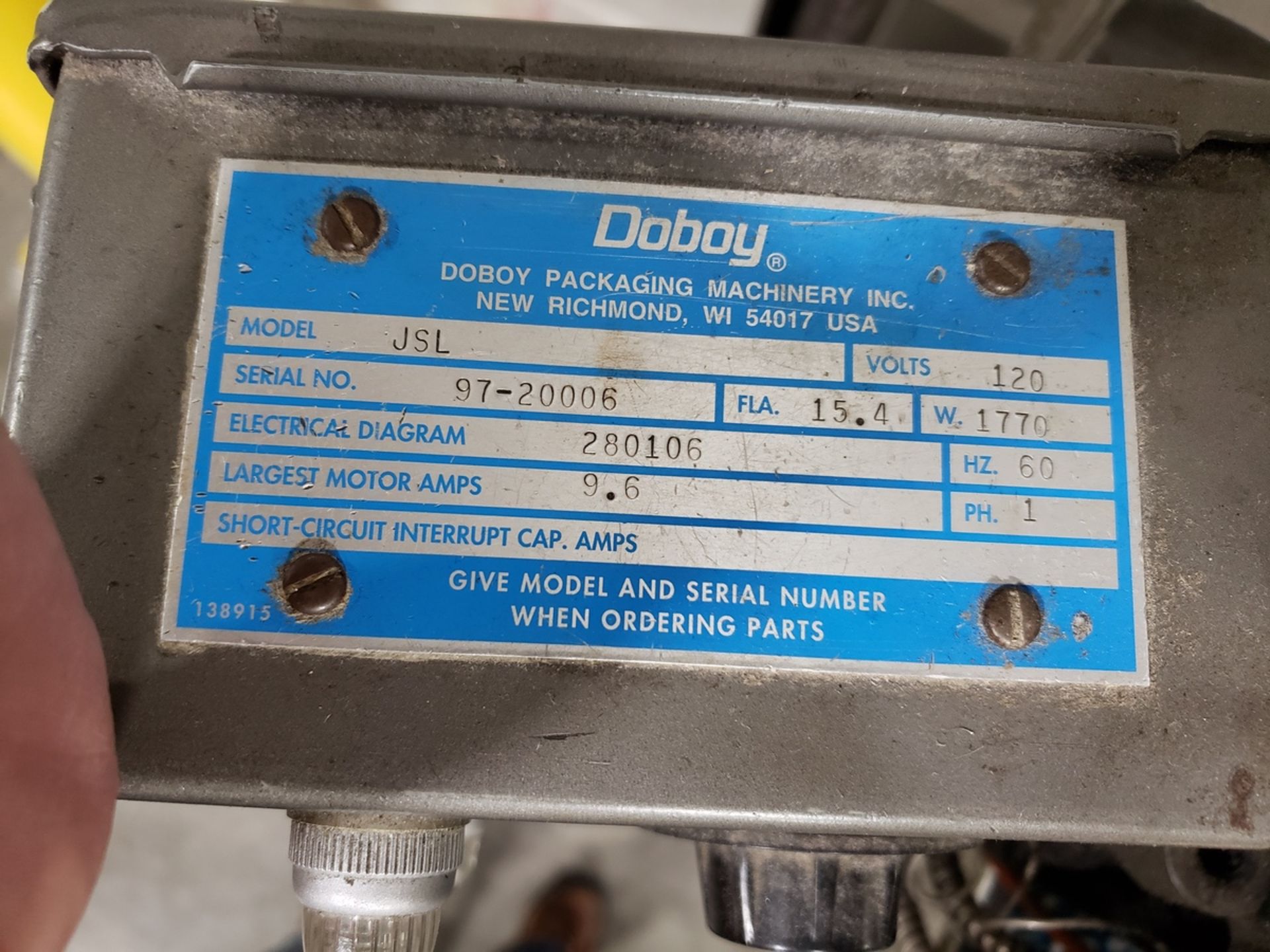 Doboy Model JSL Header Labeler Bag Sealer, S/N 97-20006 | Rig Fee: $100 - Image 2 of 2