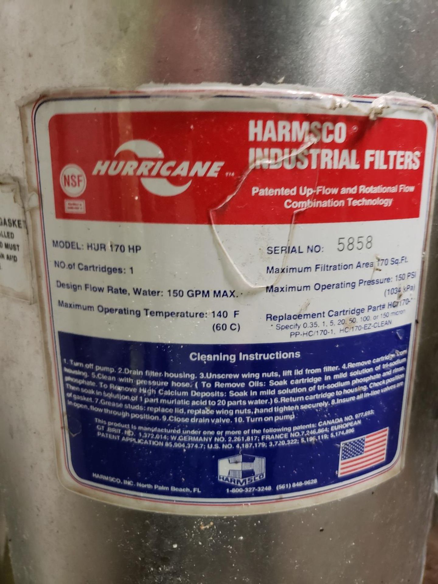 Hurricane Stainless Steel Filter, M# HUR 170 HP | Rig Fee: $100 - Image 2 of 2