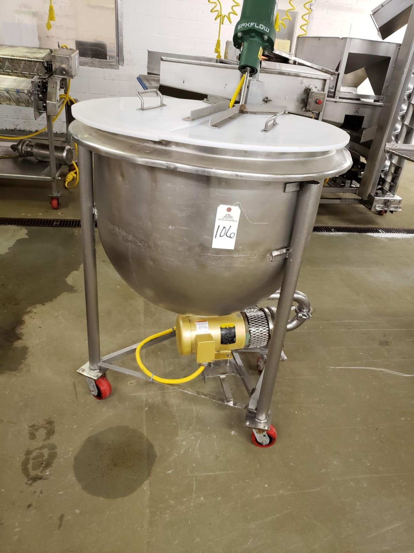 50 Gallon Stainless Steel Mixing Kettle, W/ SPXFlow Agitator & 1.5 HP Transfer Pump | Rig Fee: $150