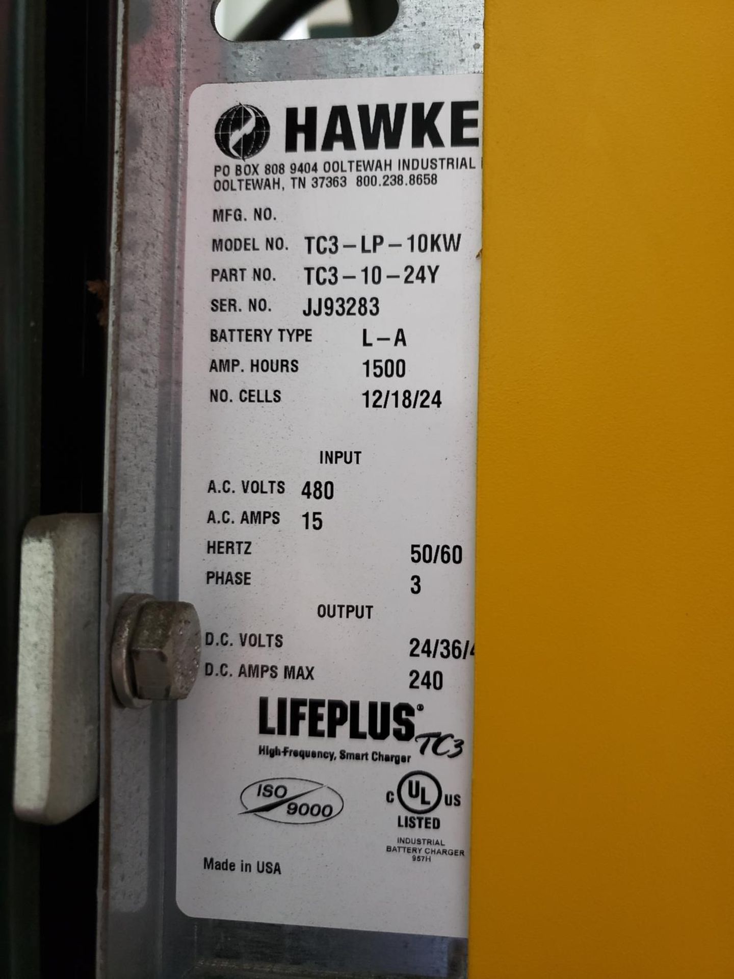 Hawker Lifeplus TC3 Battery Charger, 24/36/48 Volts, M# TC3-LP-10KW, S/N JJ93283 | Rig Fee $100 - Image 2 of 2