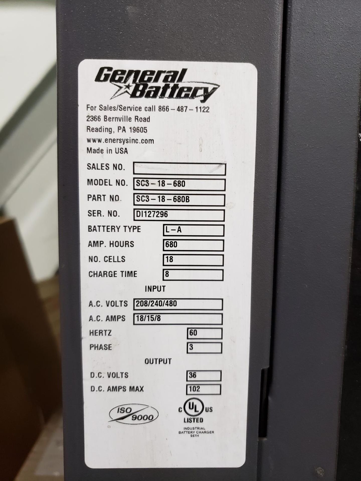 General Battery Charger, 36 Volt, M# SC3-18-680, S/N DI127296 | Rig Fee $100 - Image 2 of 2