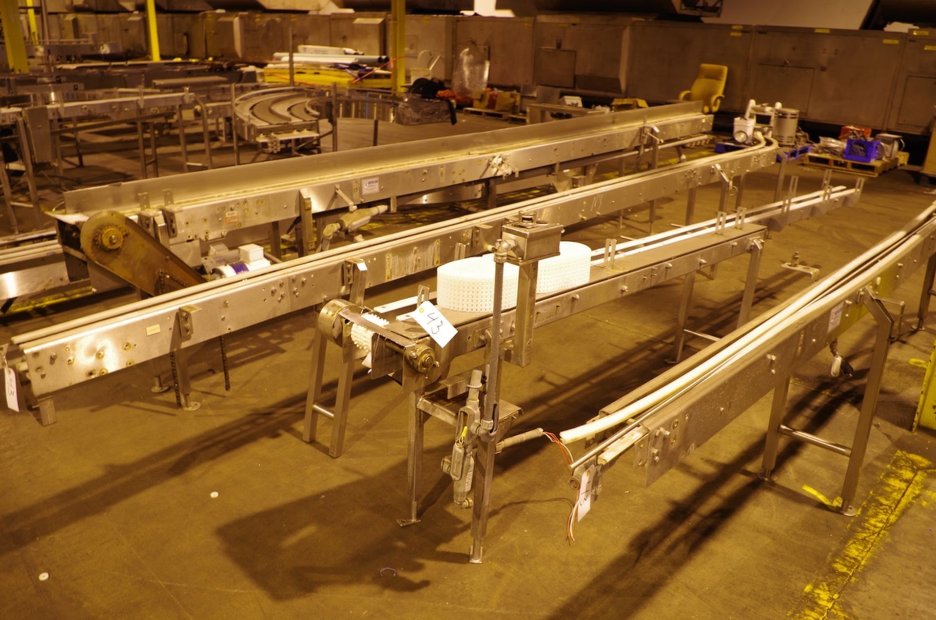 (4) Stainless Steel Conveyor Frame Units, 1 with drive motors, 2 with 45 degree tur | Rig Fee: $200 - Image 2 of 2