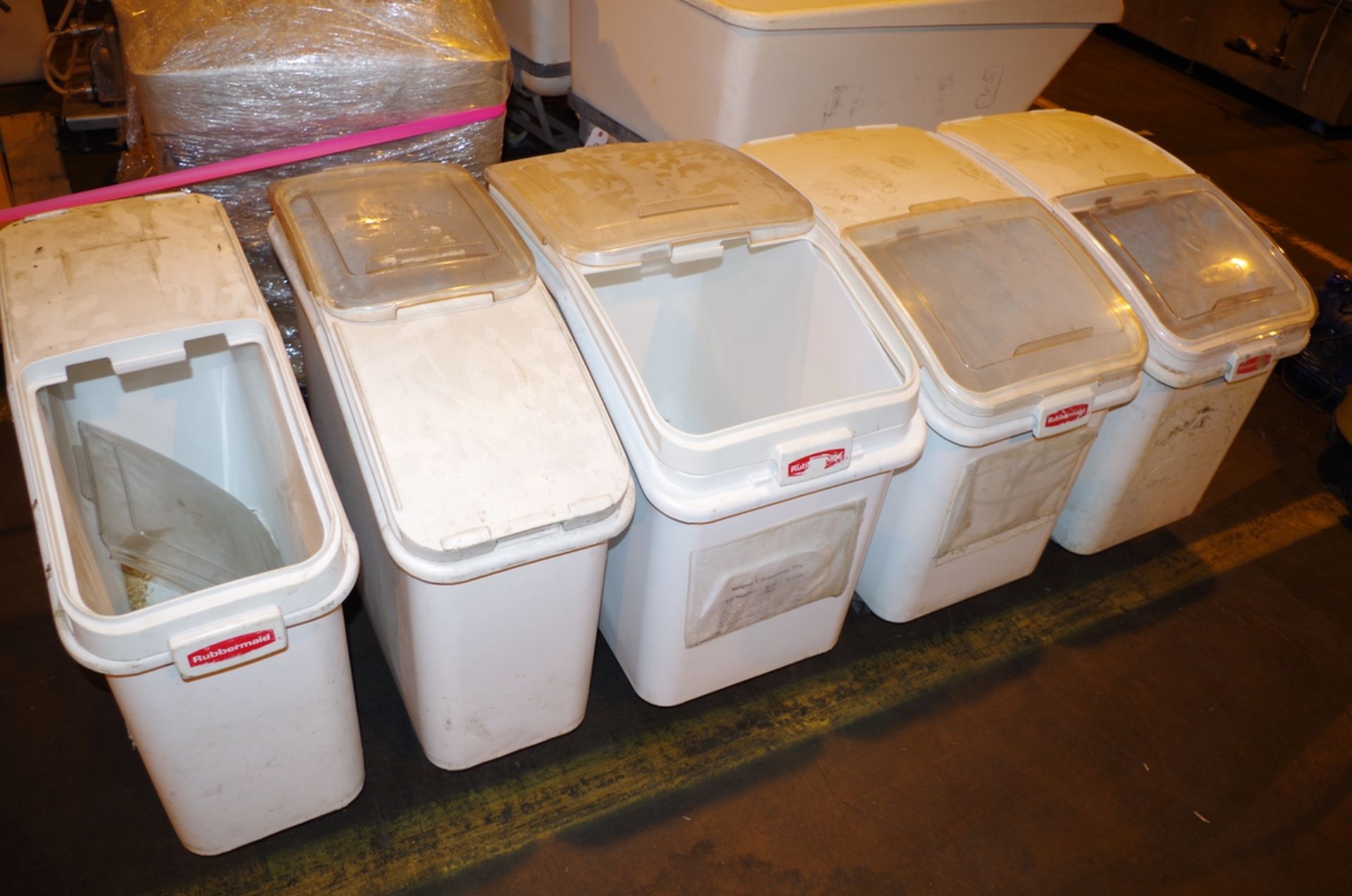 (5) Rubbermaid Rolling Dry Ingredient Bins | Rig Fee: $50