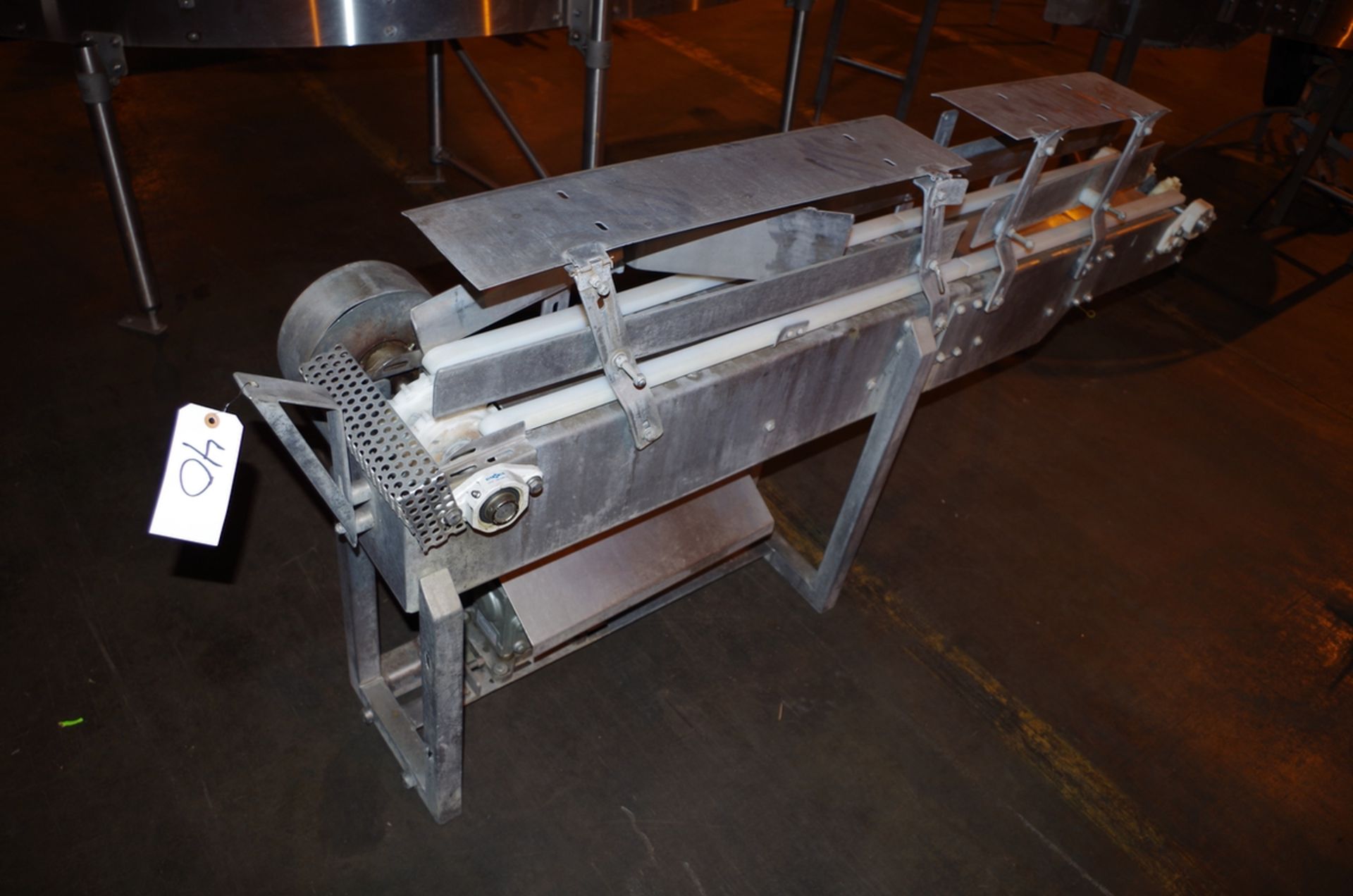 Stainless Steel conveyor frame with drive unit, approx. 7' L x 3' H | Rig Fee: $50