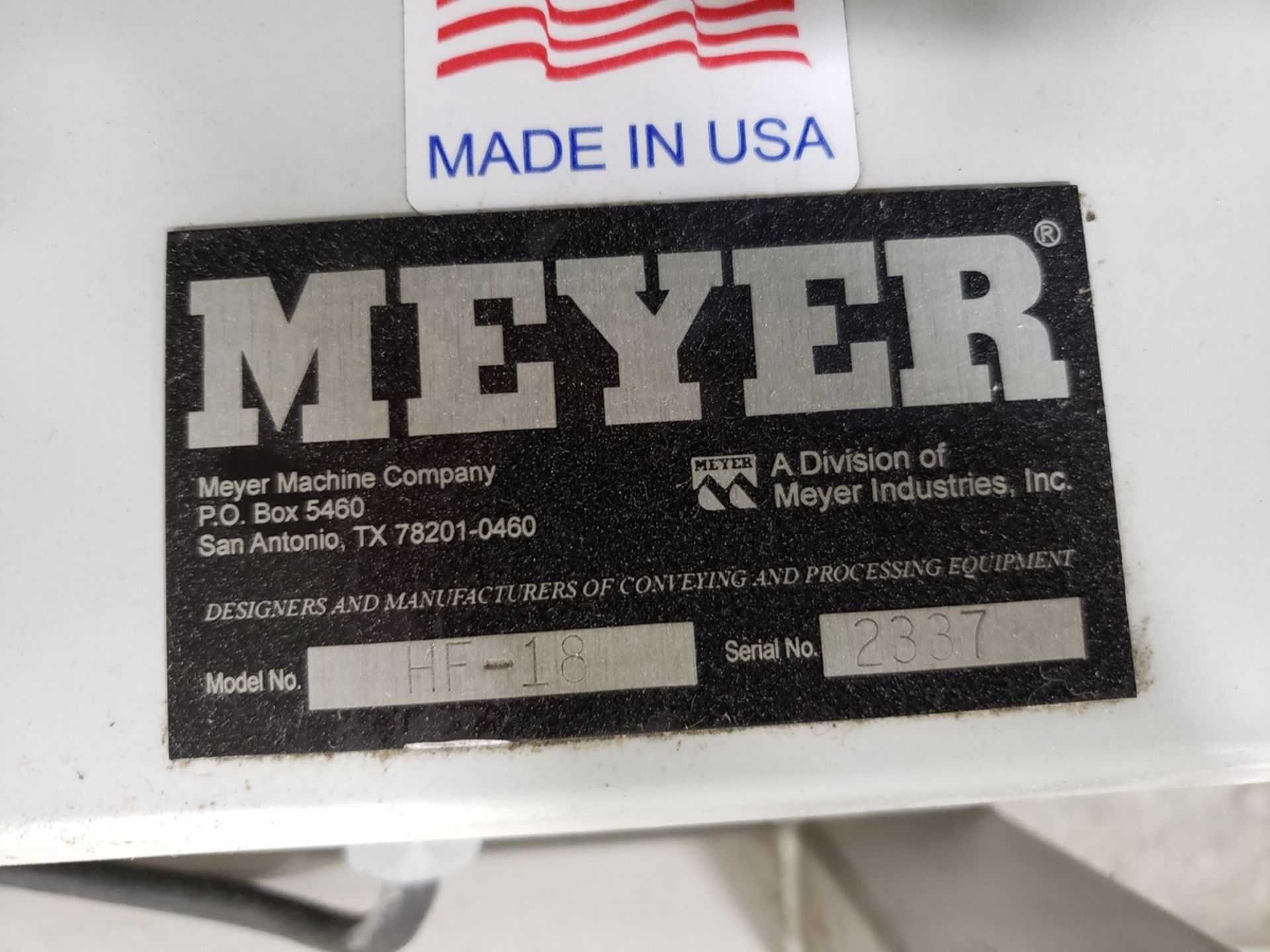 2019 Meyer Model HF-18 Stainless Steel Hopper, S/N 2337, (2019); with Eriez Esti | Rig Fee: $175 - Image 2 of 2