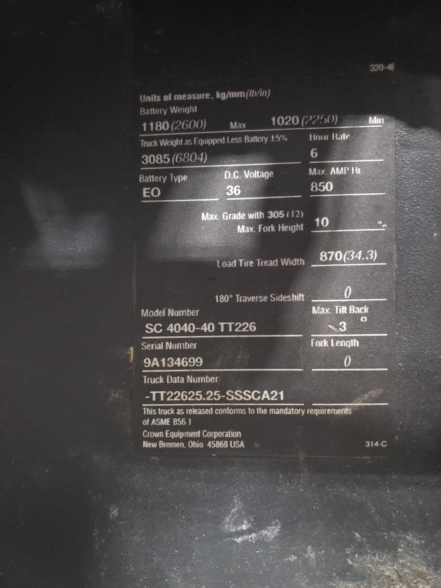 2004 Crown Forklift Model 4000 Series Electric Lift Truck, S/N 9A134699, Asset # | Rig Fee: $150 - Image 2 of 2