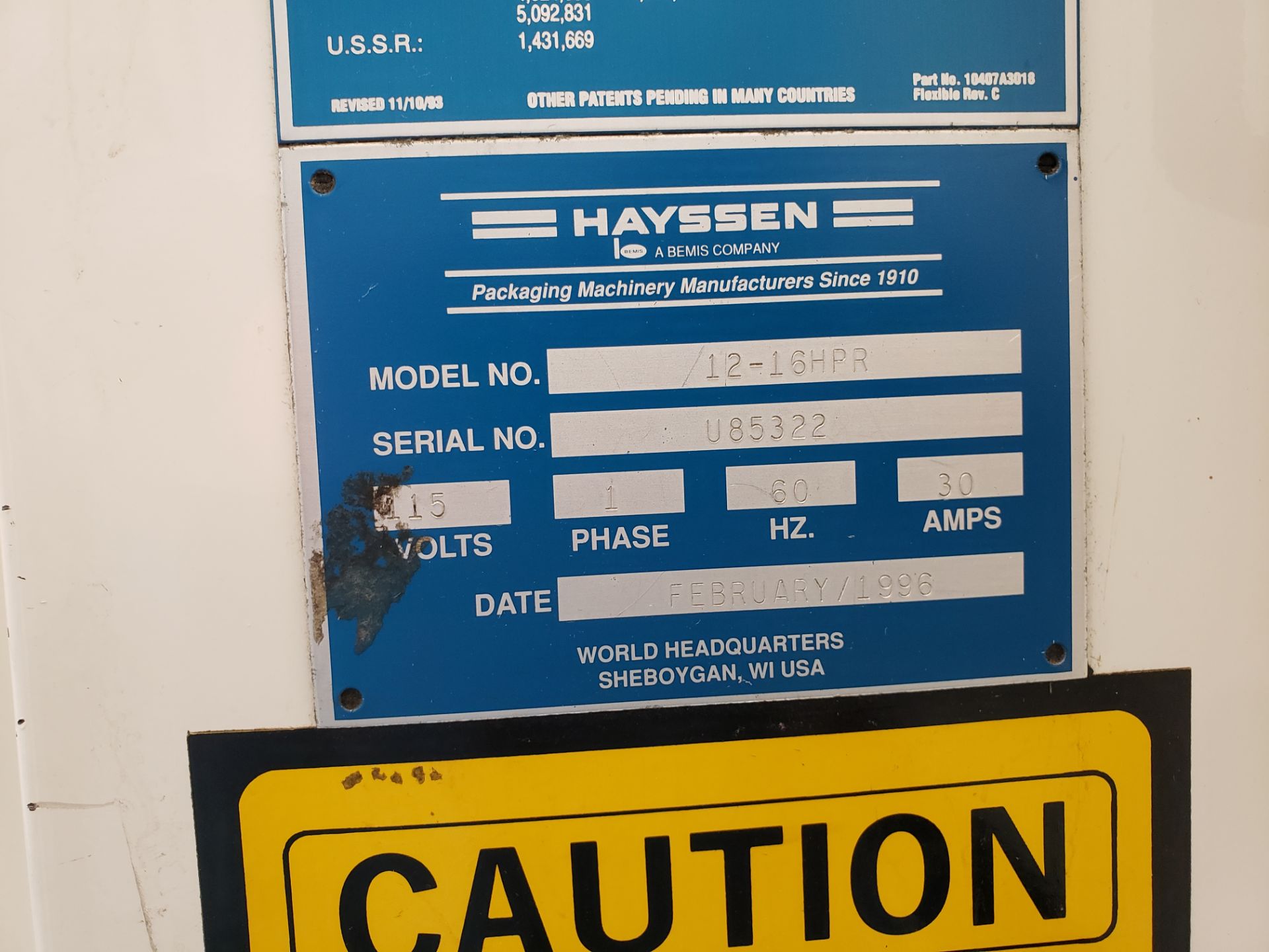 1996 Hayssen Vertical Form Fill and Seal Model 12-16HPR Vertical Form, Fill, and Sea | Rig Fee: $850 - Image 3 of 7