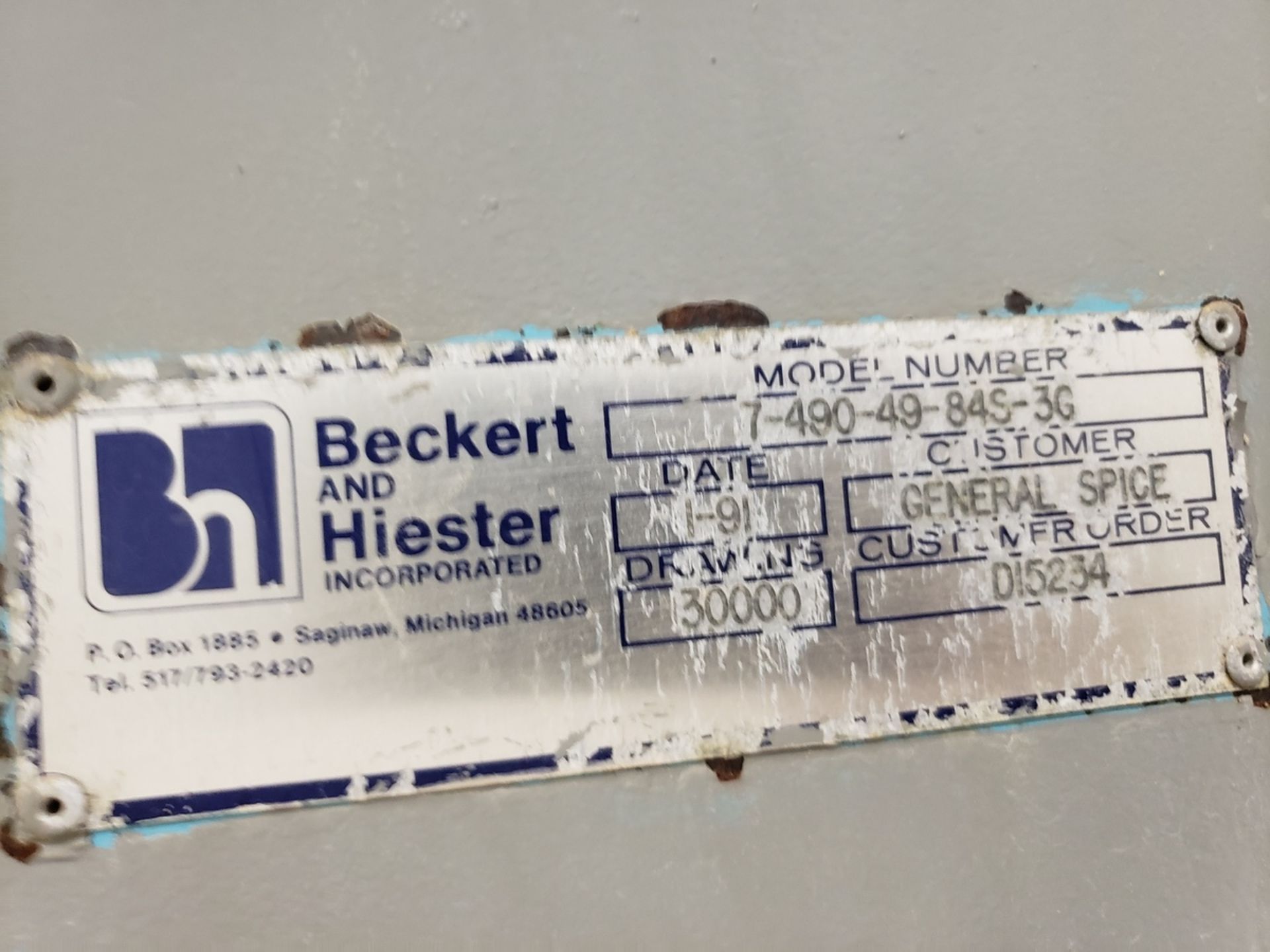 Beckert & Hiester Pulsation Cleaned Bag House, M# 7-490-49-84S-3G - Loc: NJ | Rig Fee: $500 - Image 2 of 3