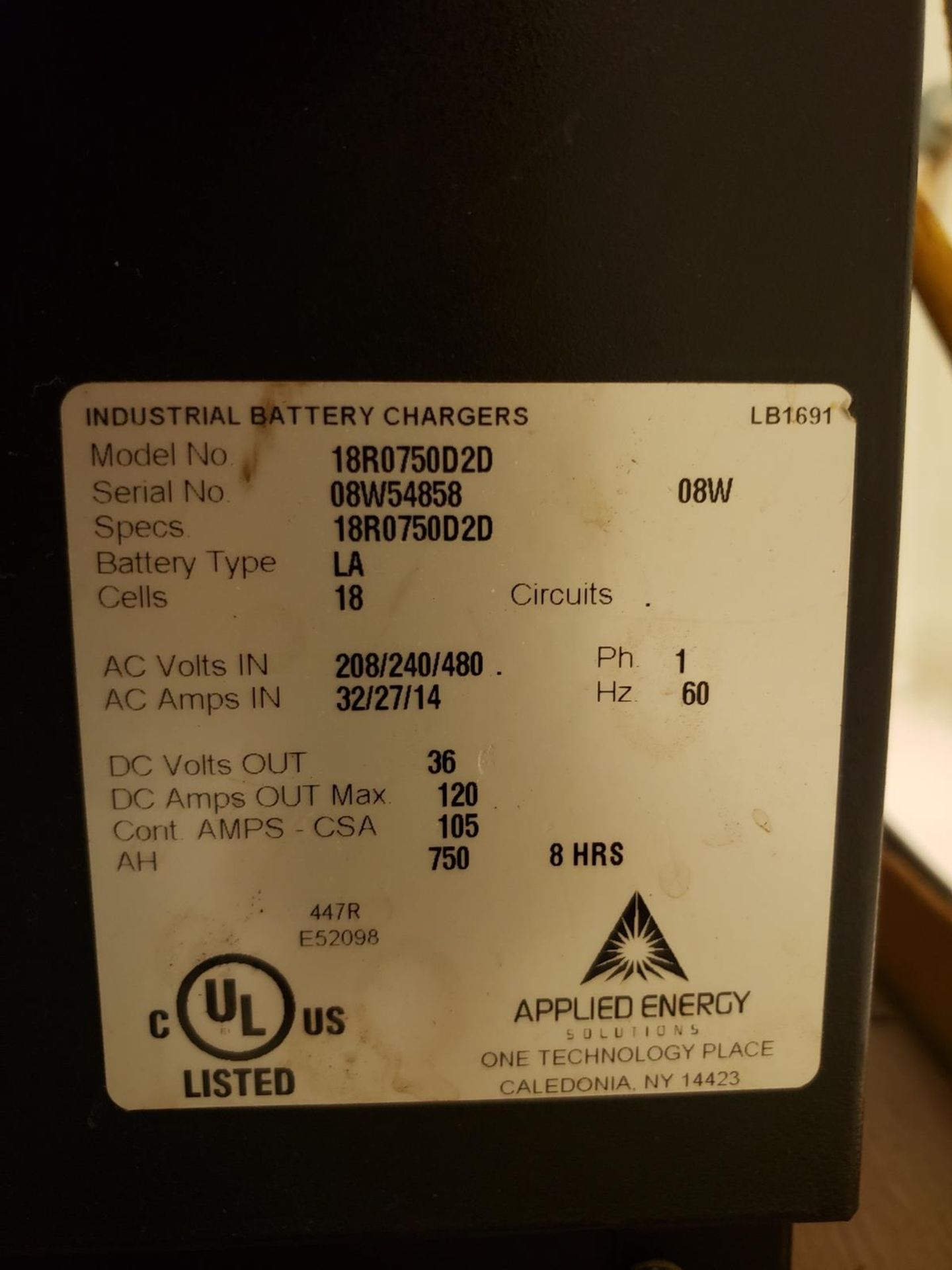 Applied Energy 36 Volt, 120 Amp Battery Charger - Loc: NJ | Rig Fee: $50 - Image 2 of 2