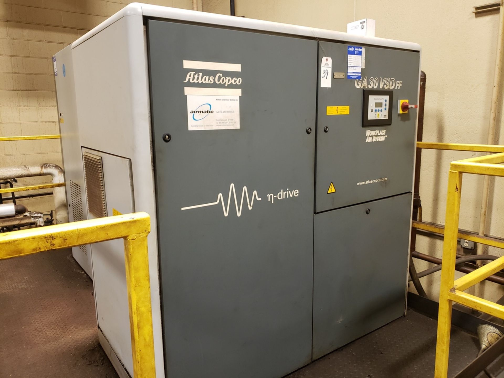 Atlas Copco 40 HP Rotary Screw Air Compressor, M# GA30VSO, S/N AII355161 - Loc: NJ | Rig Fee: $800