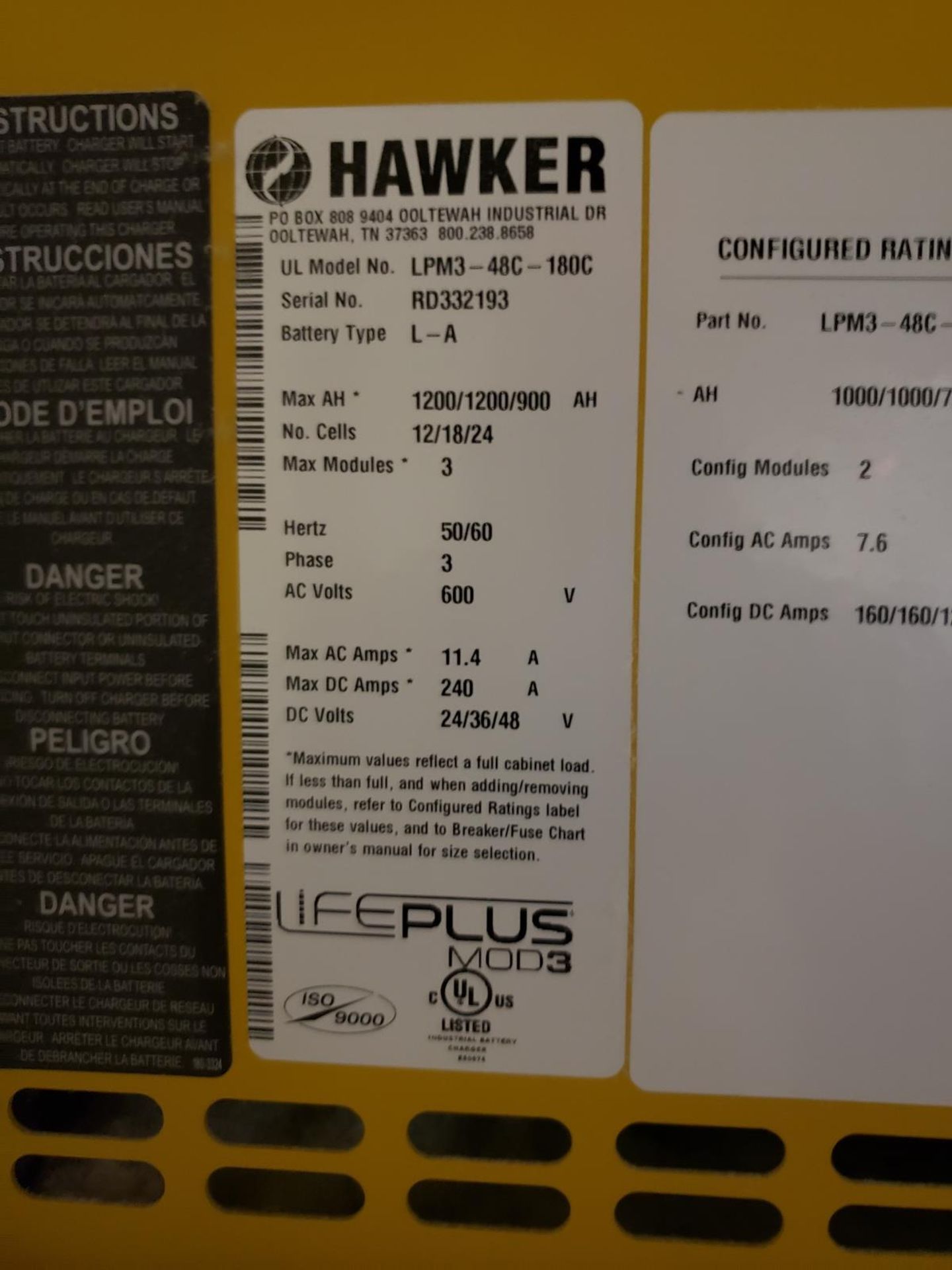 Hawker 24/36/48 Volt 240 Amp Battery Charger Rig Fee: $75 - Image 2 of 2