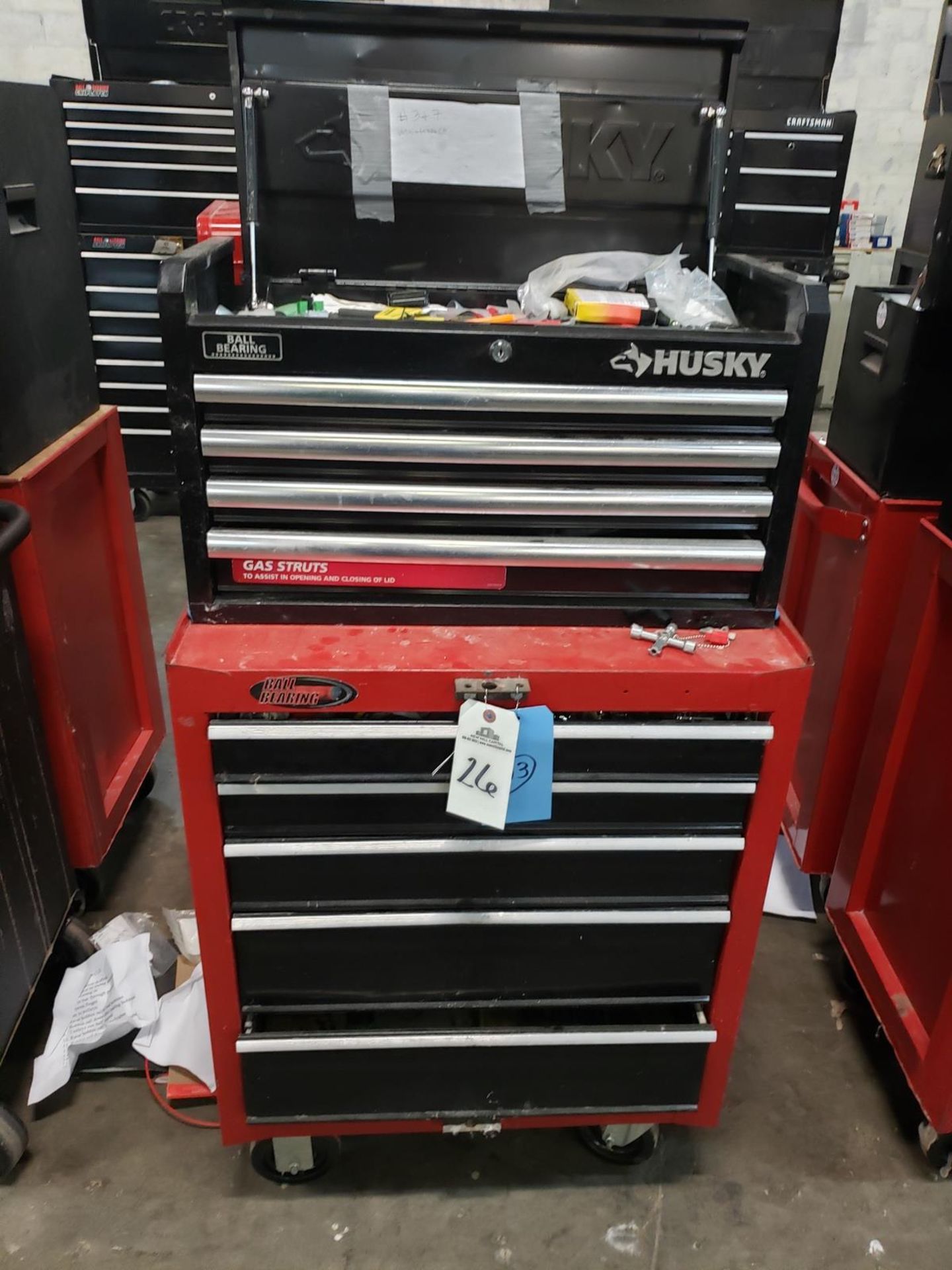 Husky Top & Craftsman Bottom Tool Chests, W/ Contents, (See Additional Pictures) Rig Fee: $25