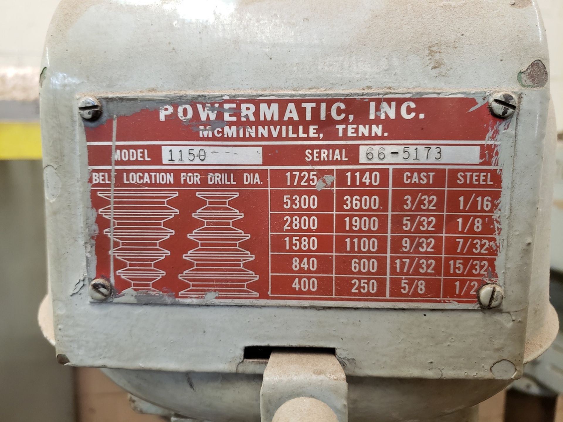 Powermatic Drill Press, M# 1150, S/N 66-5173 Rig Fee: $50 - Image 2 of 2