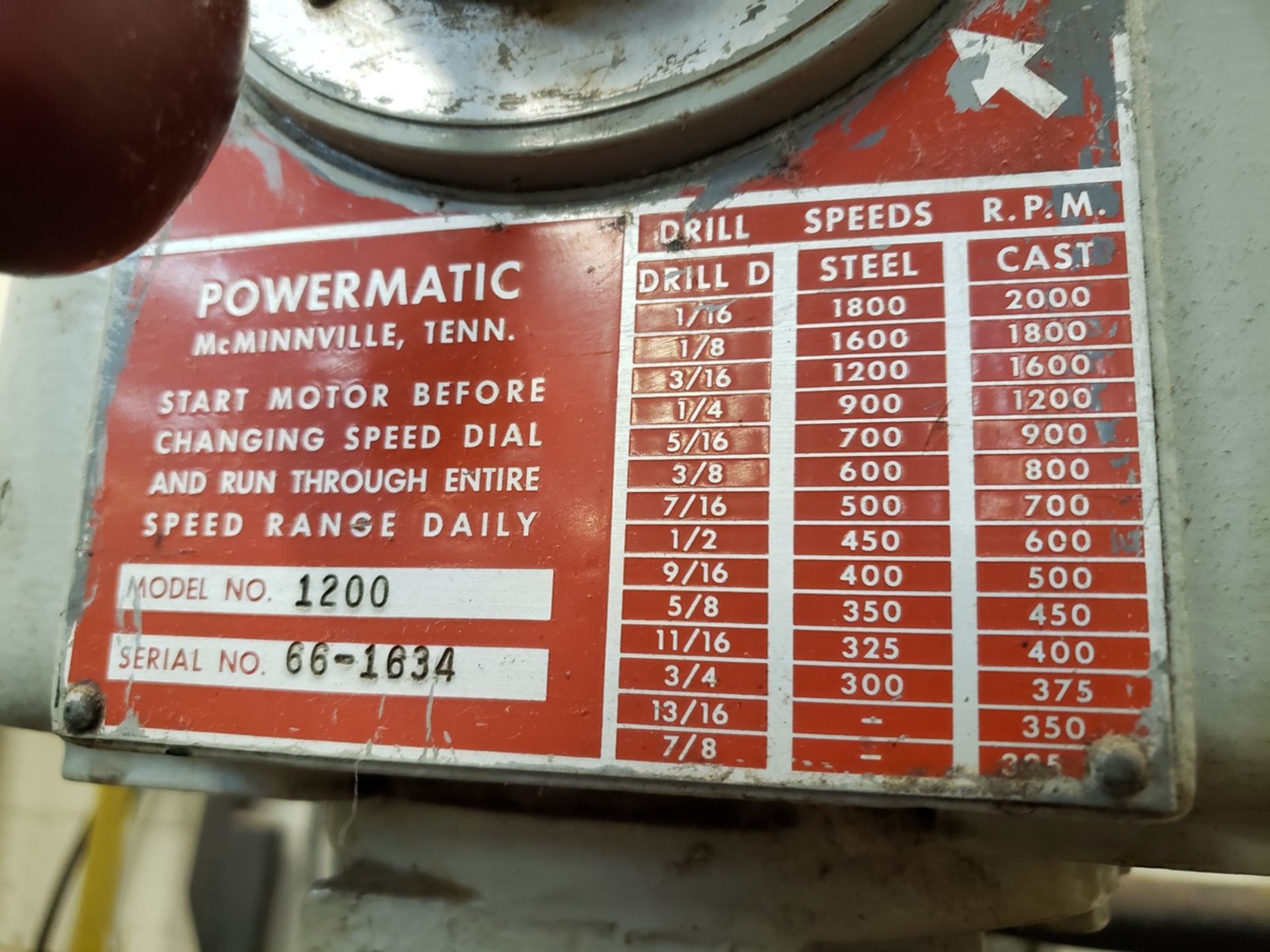 Powermatic Drill Press, M# 1200, S/N 66-1634 Rig Fee: $50 - Image 2 of 2