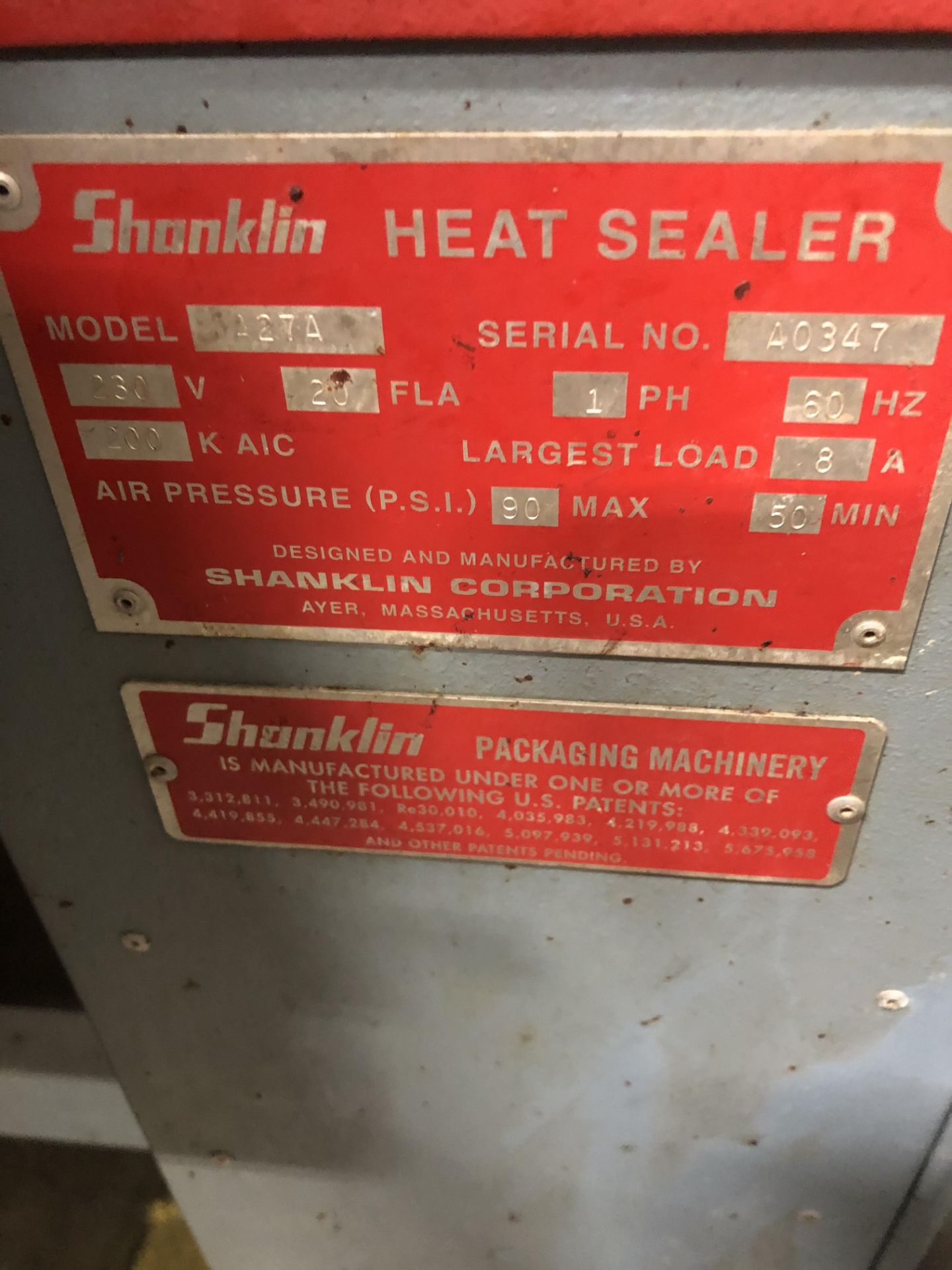 Shanklin Heat Sealer, Model A27A, S/N: A0347 - Loc: ATL, GA | Rig $ See Desc - Image 7 of 7