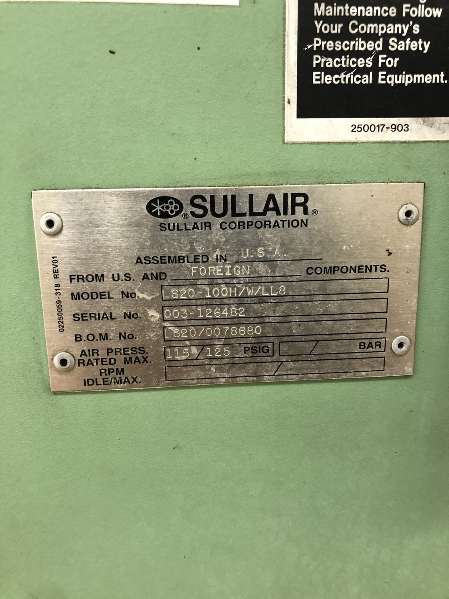 Sullair LS-20 Air Compressor, 100 HP | Rig $ See Desc - Image 5 of 12