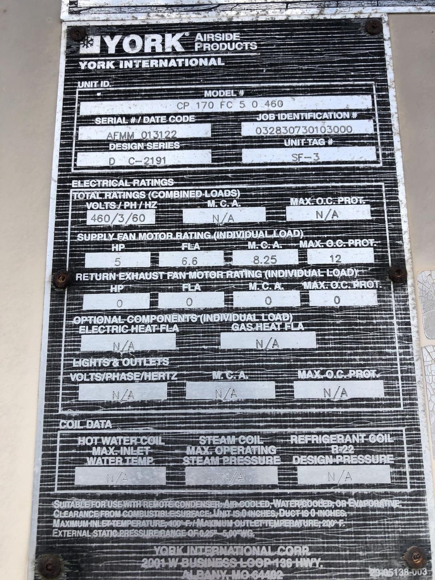 (2) York Air Handler, Model CP350FC | Rig $ See Desc - Image 8 of 17