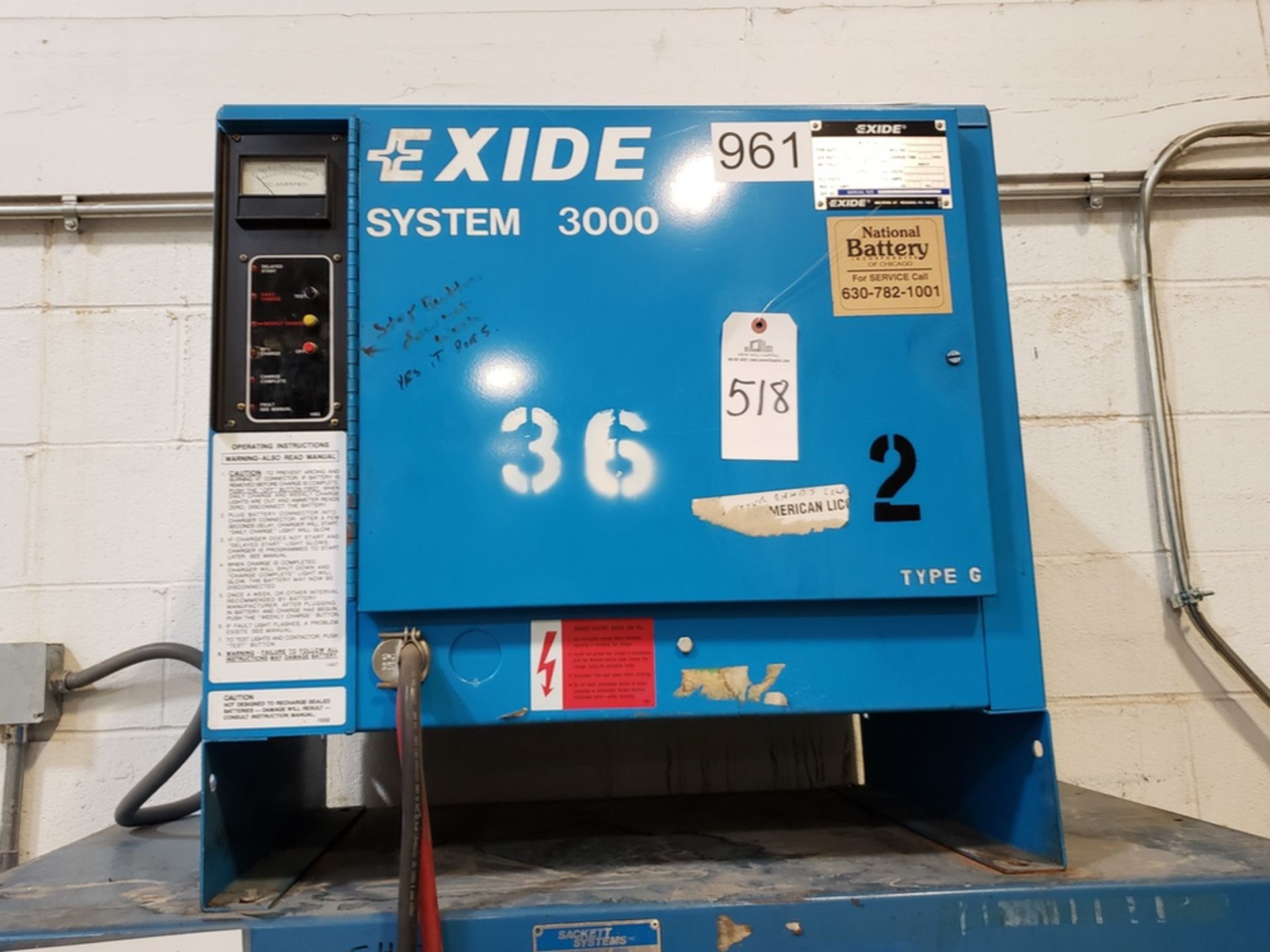 Exide Battery Charger, 36 Volt, M# G3-18-865B | Rig Fee: $50