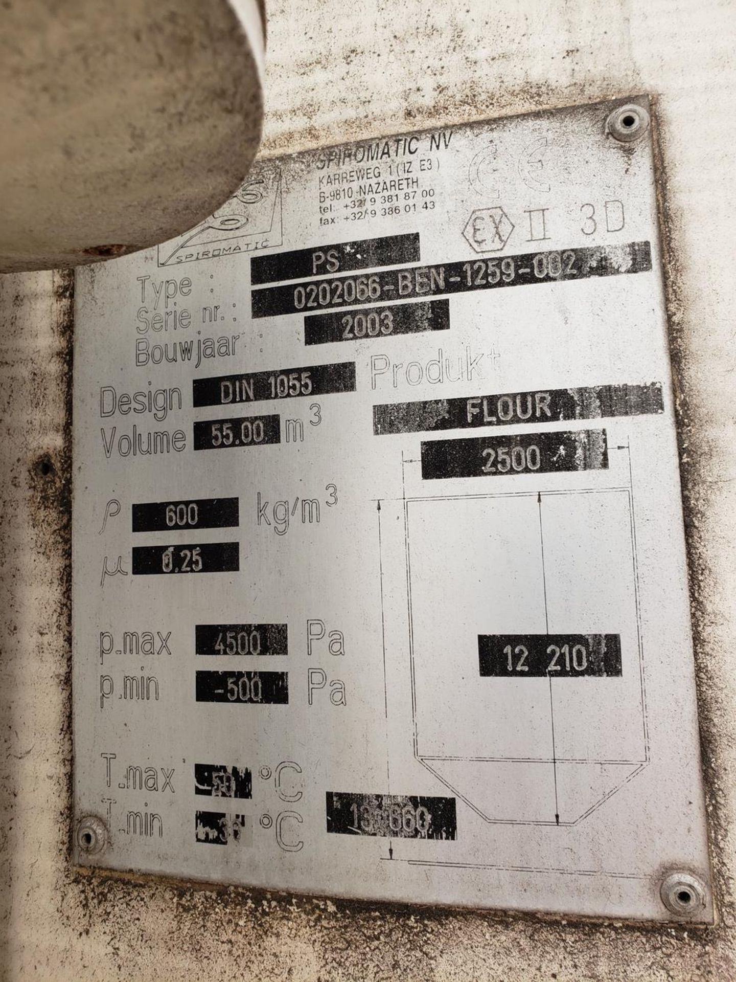 Spiromatic Fiberglass Weight Cell Mounted Flour Silo, W/ Airlock Valve, 8' X 45' T | Rig Fee: $6000 - Image 2 of 6