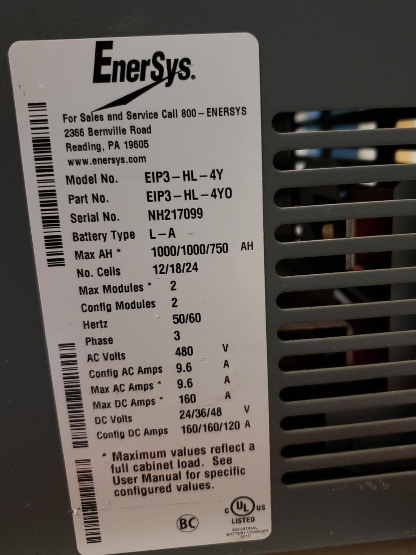 EnerSys EnForcer Impaq+ Battery Charger, 24/36/48 Volt, M# EIP3-HL-4Y, S/N NH21709 | Rig Fee: $50 - Image 2 of 2