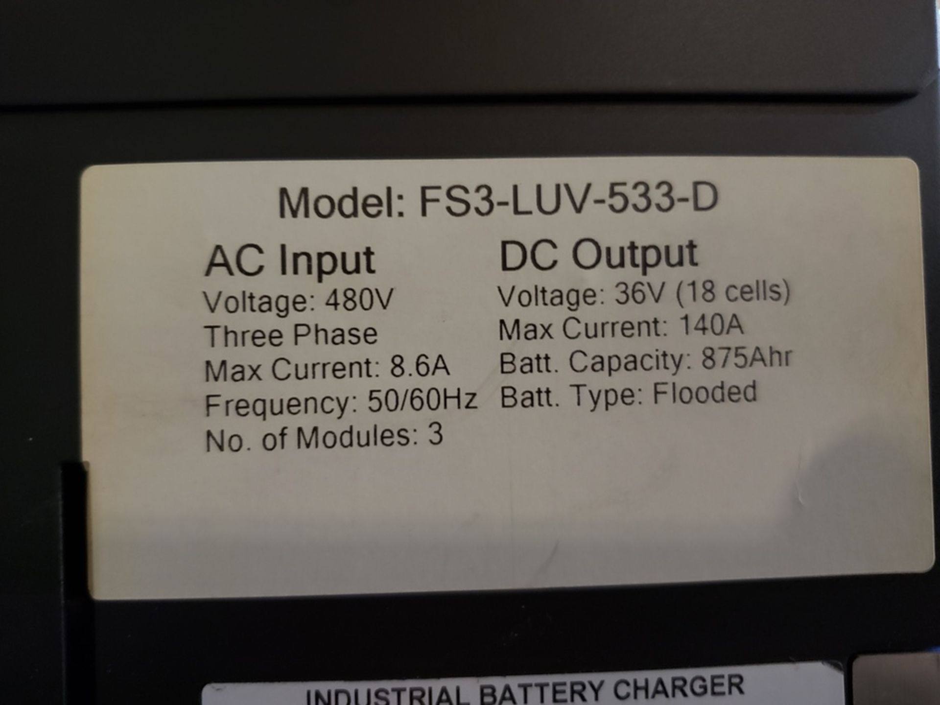 V-Force Battery Charger, 36 Volt, M# FS3-LUV-533-D | Rig Fee: $50 - Image 2 of 2