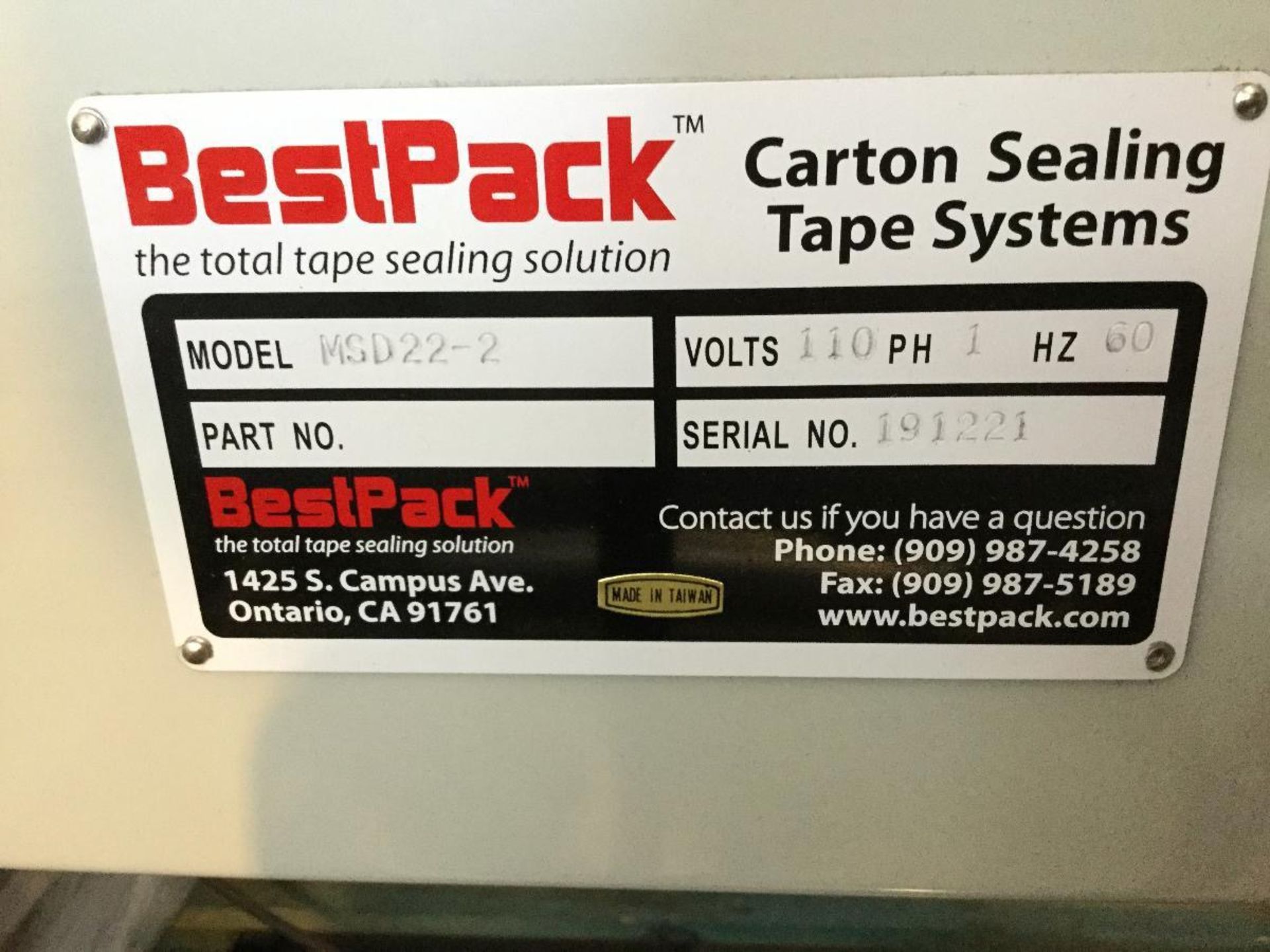 BestPack Model MSD22-2 Case Sealer, S/N: 191221 - Loc: Richmond | Buyer to Remove - Image 7 of 7