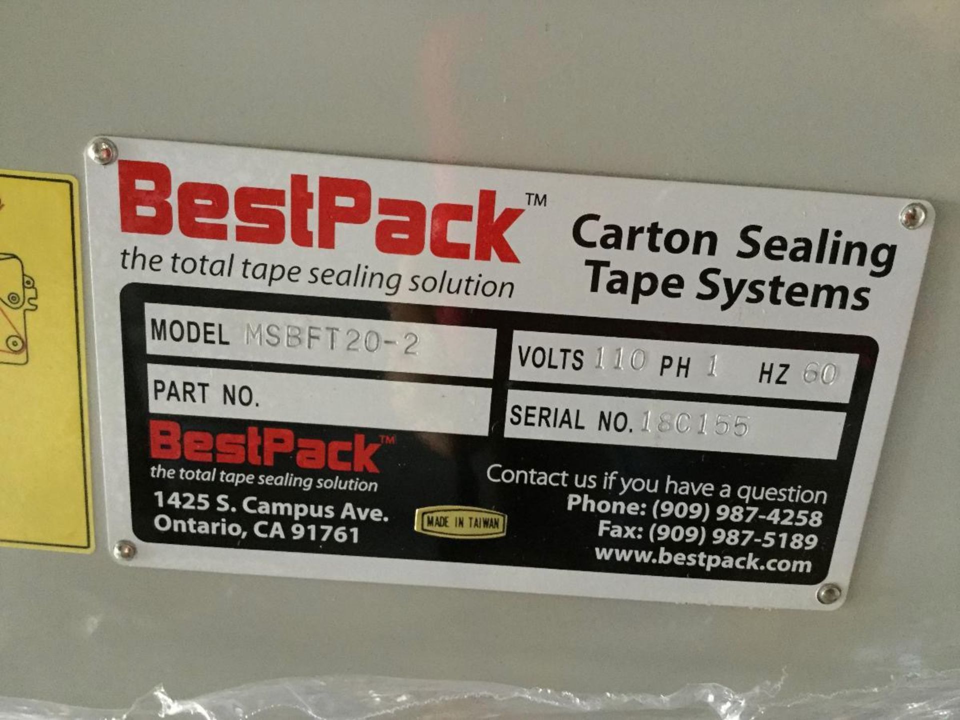 BestPack Model MSBFT20-2 Bottom Carton Case Sealer, S/N: 18C155 - Loc: Richmond | Buyer to Remove