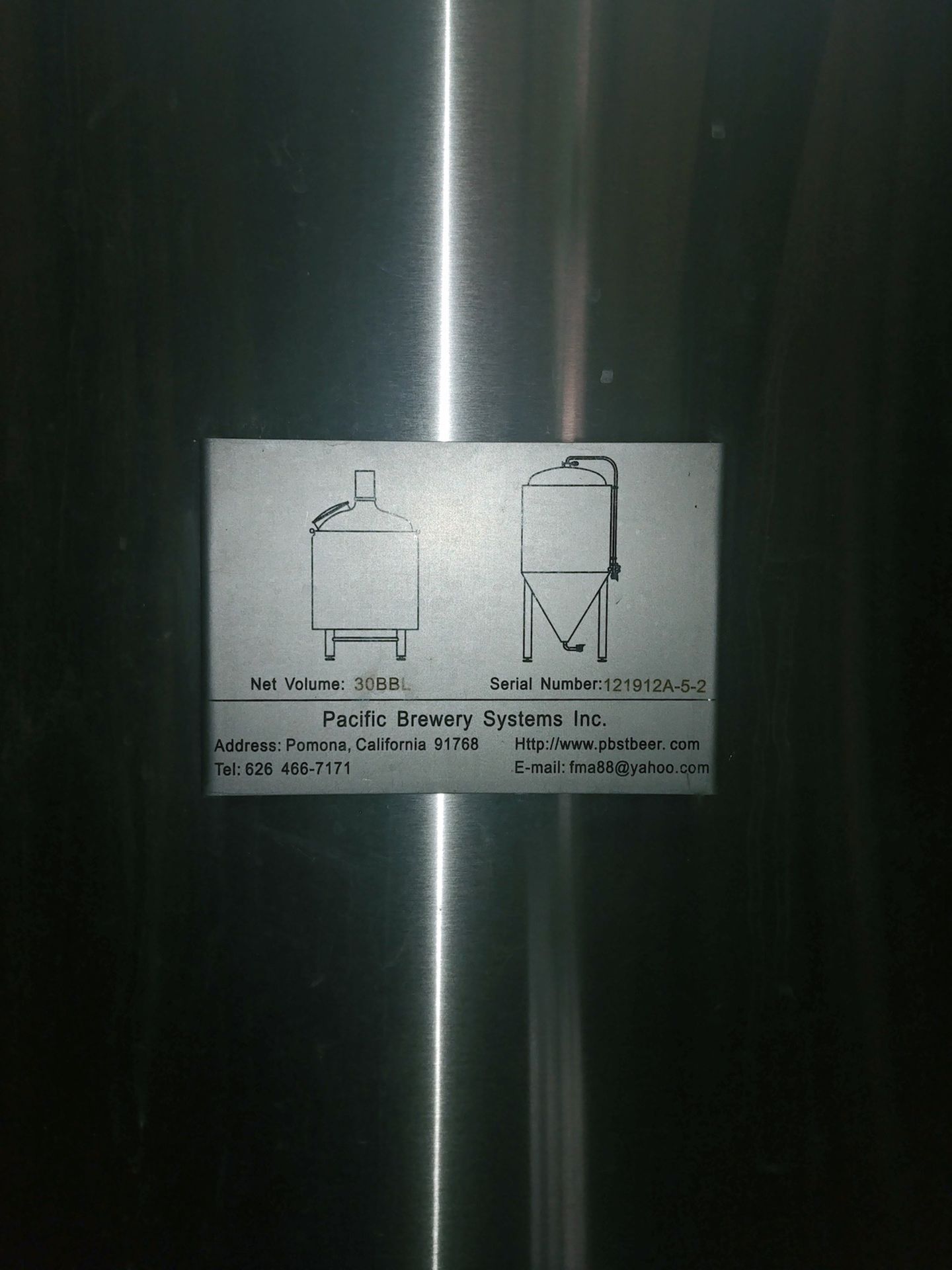 2013 Pacific Brewing 30 BBL Unitank Fermenter, Glycol Jacketed, - Sub to Bulk | Reqd Rig Fee: $900 - Image 2 of 5