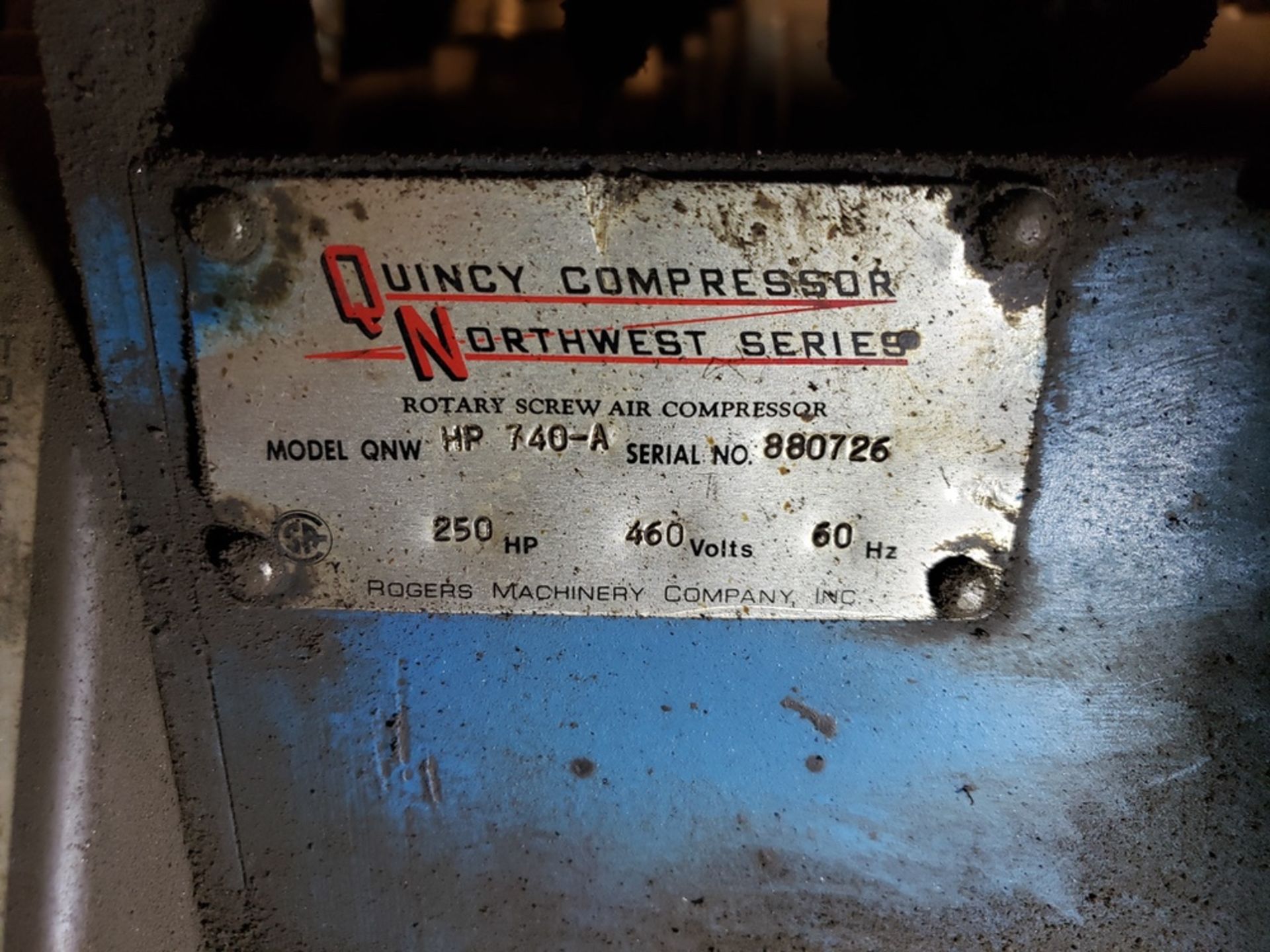Quincy Rotary Screw Air Compressor, M# HP-740-A, S/N 880726 | Rig Fee: $750 - Image 3 of 5