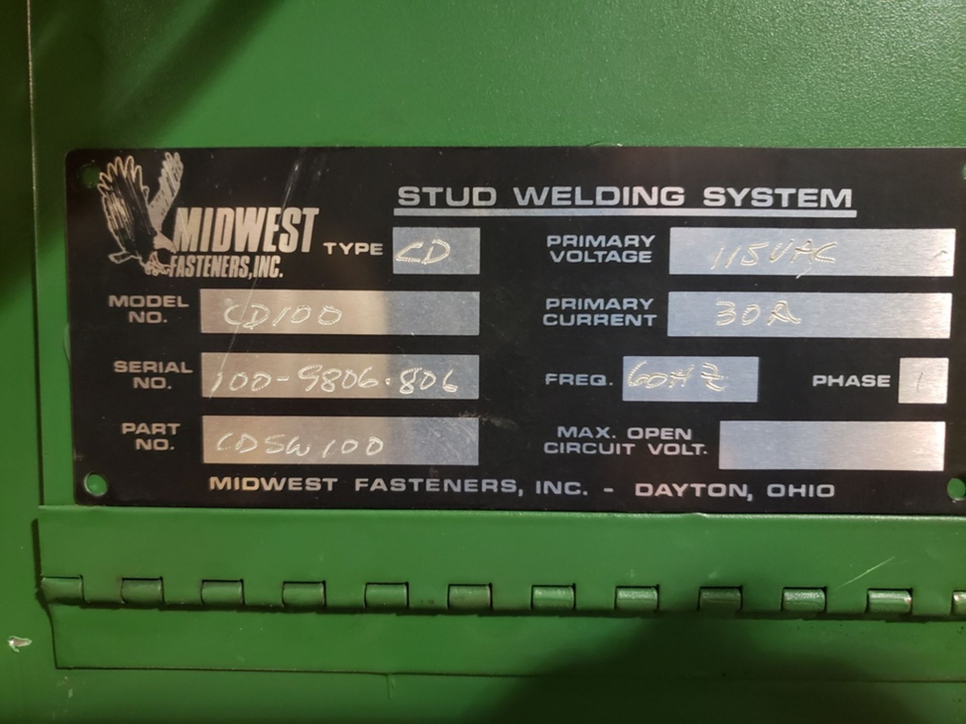 Midwest Stud Welding System, M# CD100, S/N 100-9806-806 | Rig Fee: $20 - Image 2 of 2