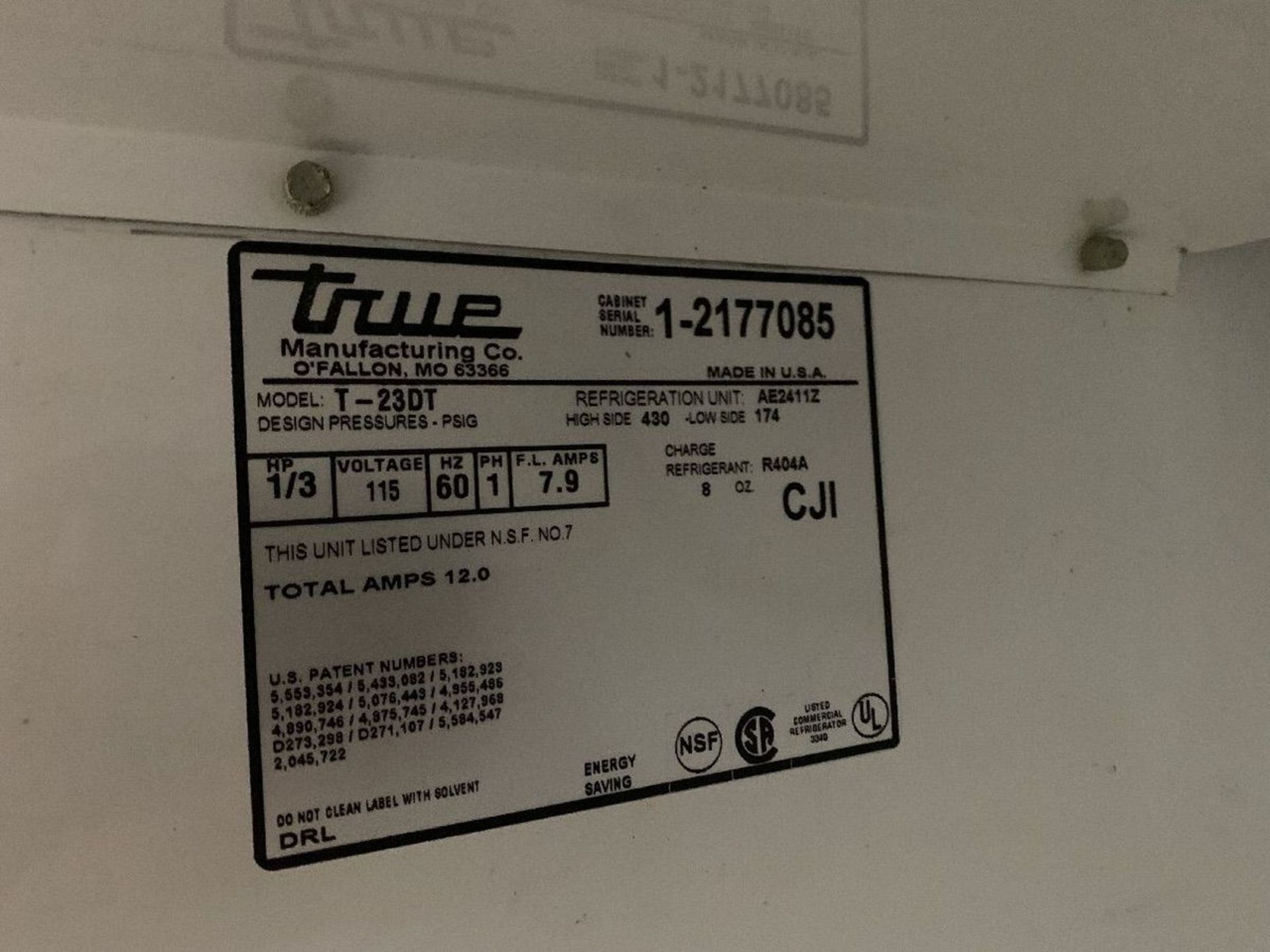 23" TRUE MODEL T-23DT TWO-DOOR FREEZER; S/N 1-2177085 | Rig Fee: $100 - Image 6 of 7