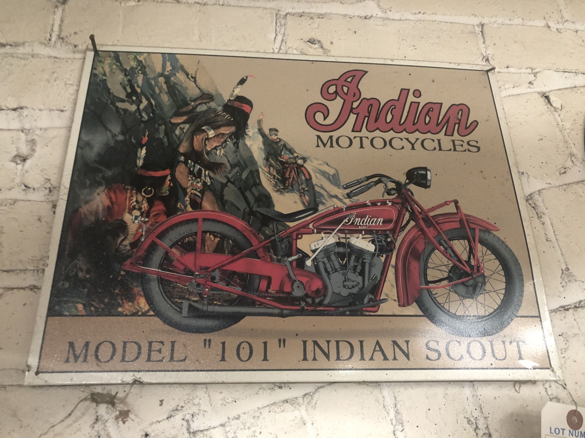Indian Motorcycle Tin Reproduction Sign "Model 101" & Signal Gasoline Sign