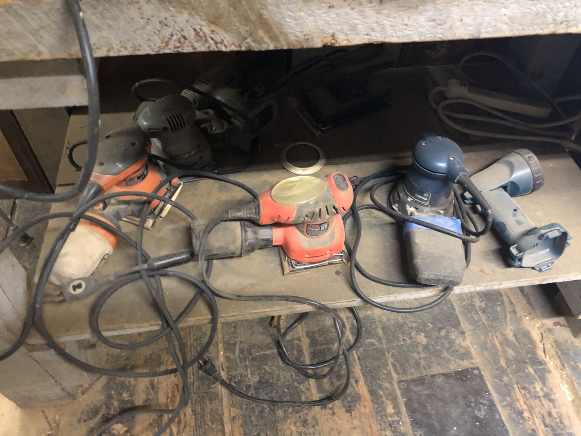 {LOT} In Cabinet c/o: Ridgid & Asst. Power Sanders, Staplers, Multi Tool, Etc. - Image 2 of 2