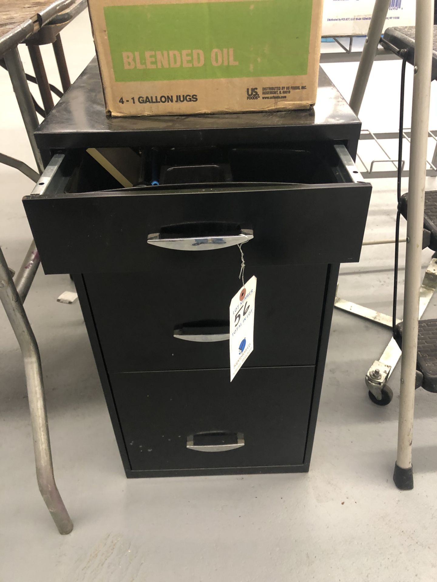 {LOT} File Cabinet w/Key & Supplies & 3 Step Ladder