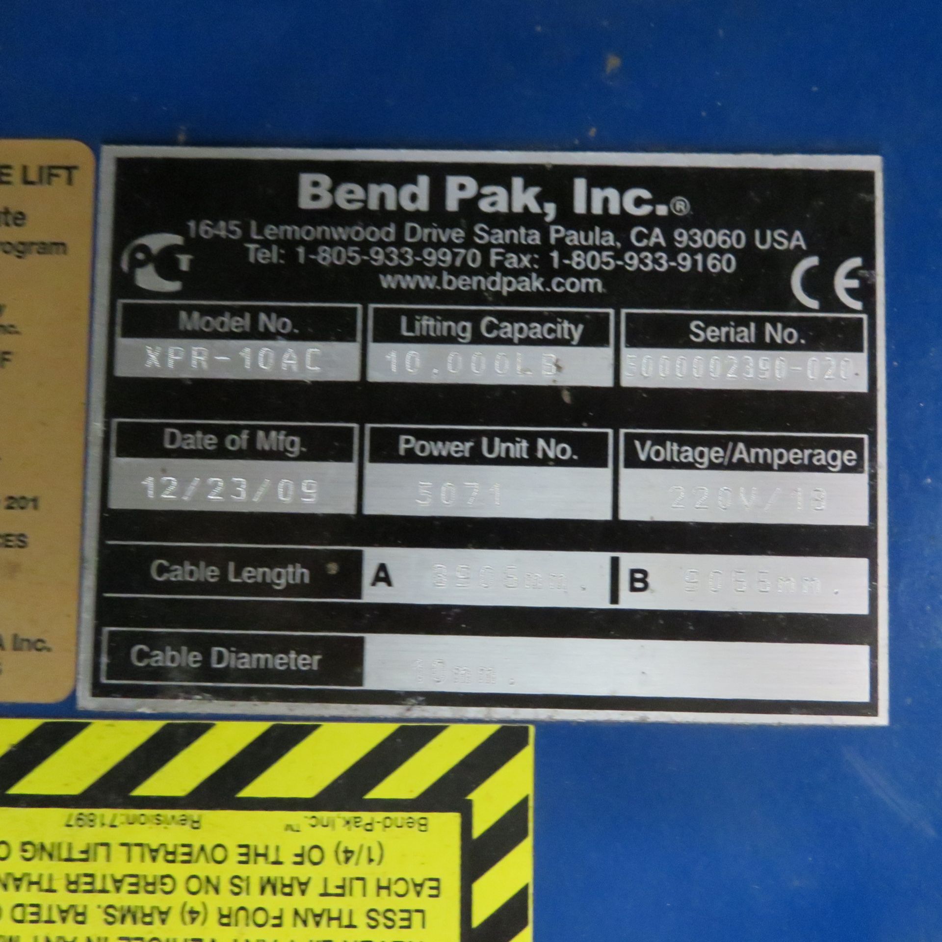 BEND PAK #XPR10AC ASYMETRIC 10,000LBS CAPACITY 2 POST LIFT - Image 2 of 2