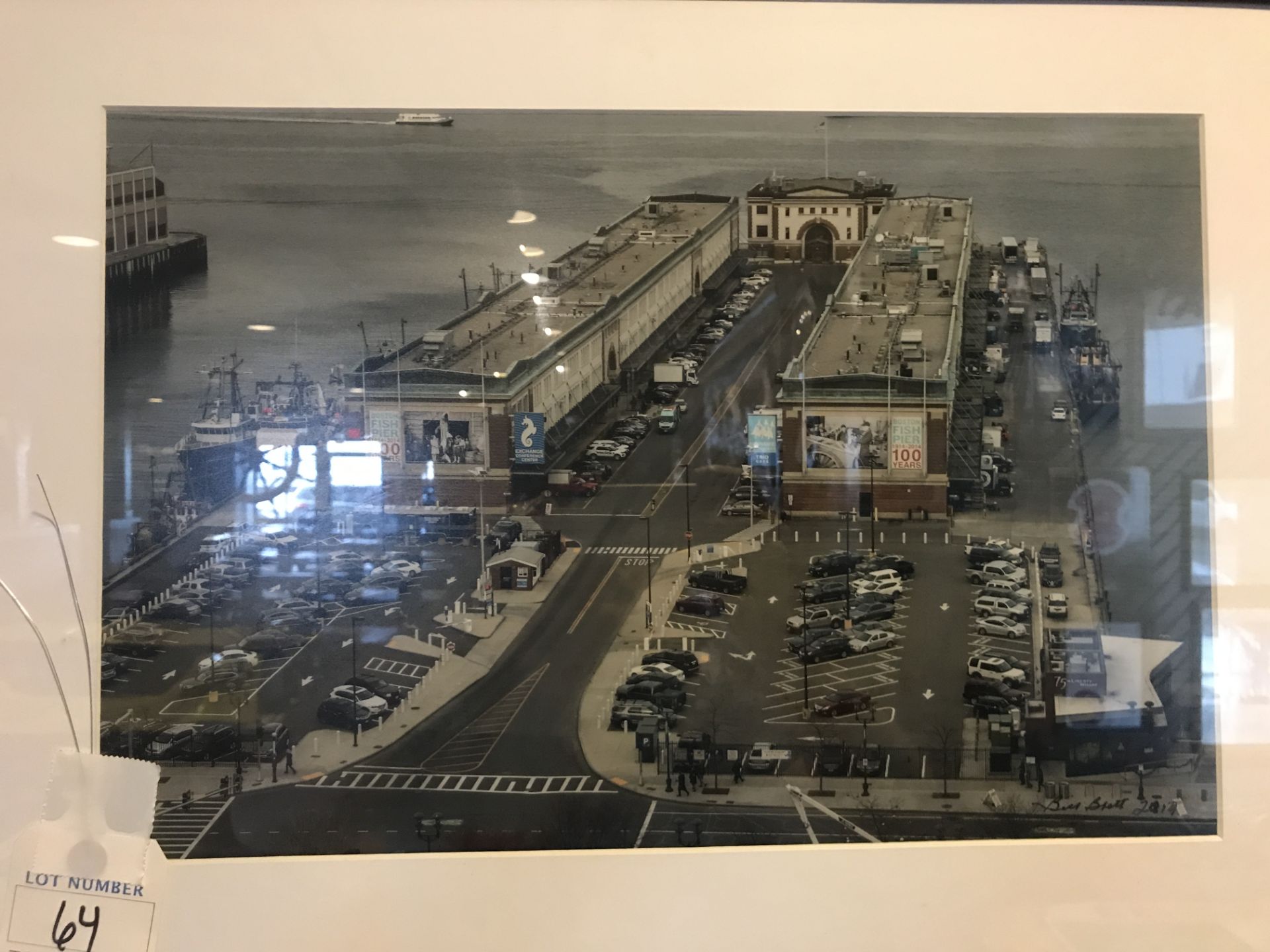 Framed Aerial Fish Pier Photograph